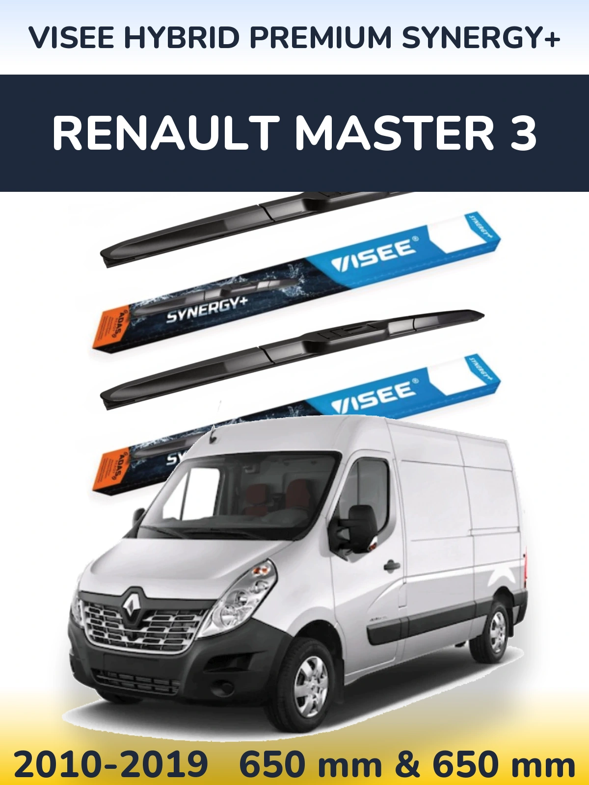 Komplet przednich wycieraczek VISEE HYBRID PREMIUM SYNERGY+ 650 & 650 mm do Renault Master 3 2010-2019