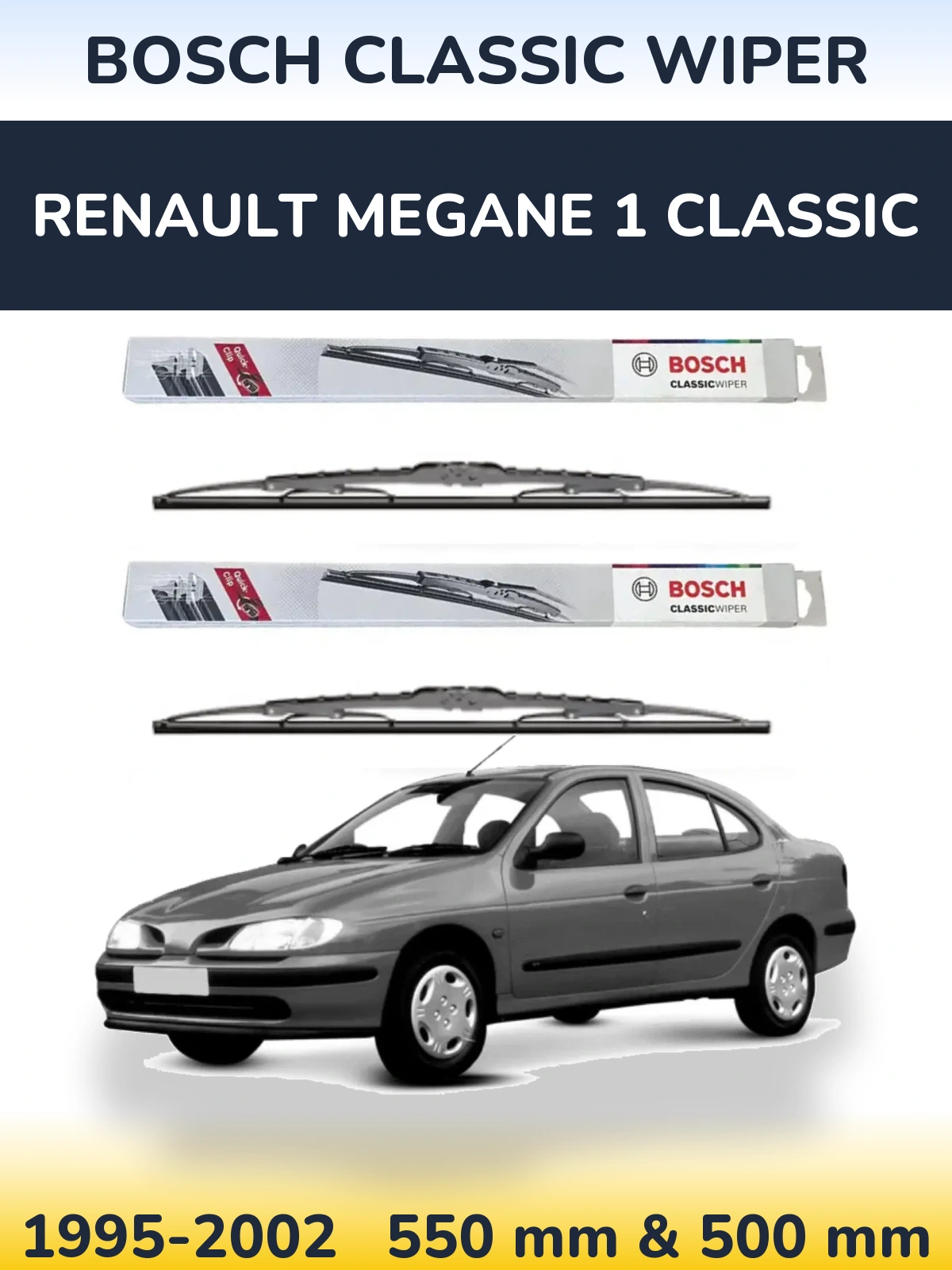 Комплект передних дворников BOSCH Classic Wiper 550 & 500 мм для Renault Megane 1 Classic 1995-2002