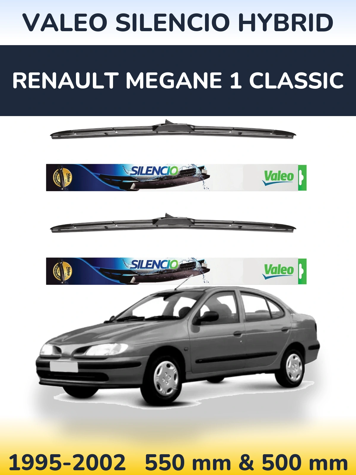 Комплект передних дворников Valeo Silencio Hybrid 550 & 500 мм для Renault Megane 1 Classic 1995-2002