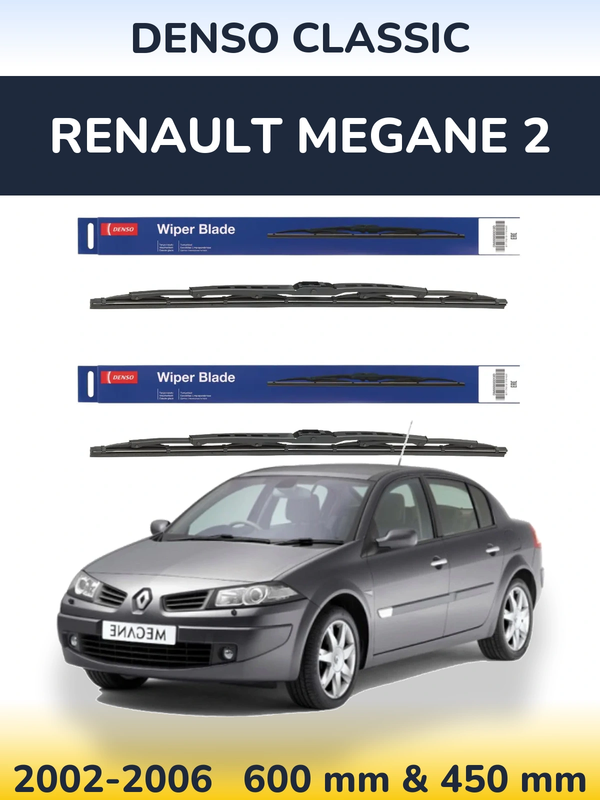Komplet przednich wycieraczek Denso Classic 600 & 450 mm do Renault Megane 2 2002-2006