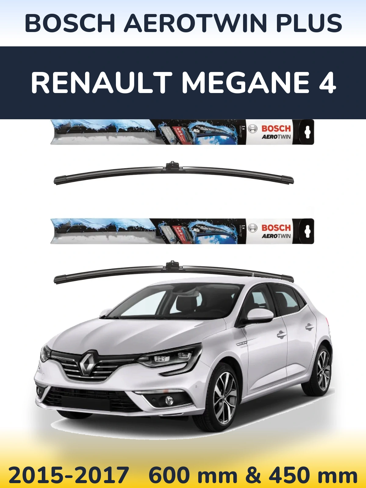 Комплект передних дворников BOSCH AeroTwin Plus 600 & 450 мм для Renault Megane 4 2015-2017