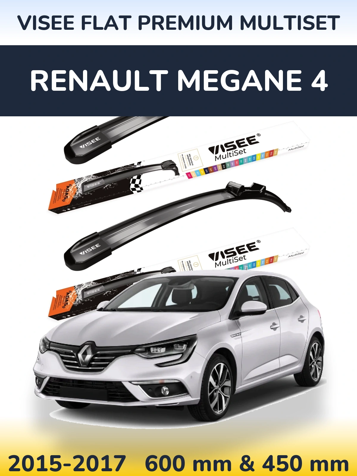 Комплект передних дворников VISEE FLAT PREMIUM MultiSet 600 & 450 мм для Renault Megane 4 2015-2017