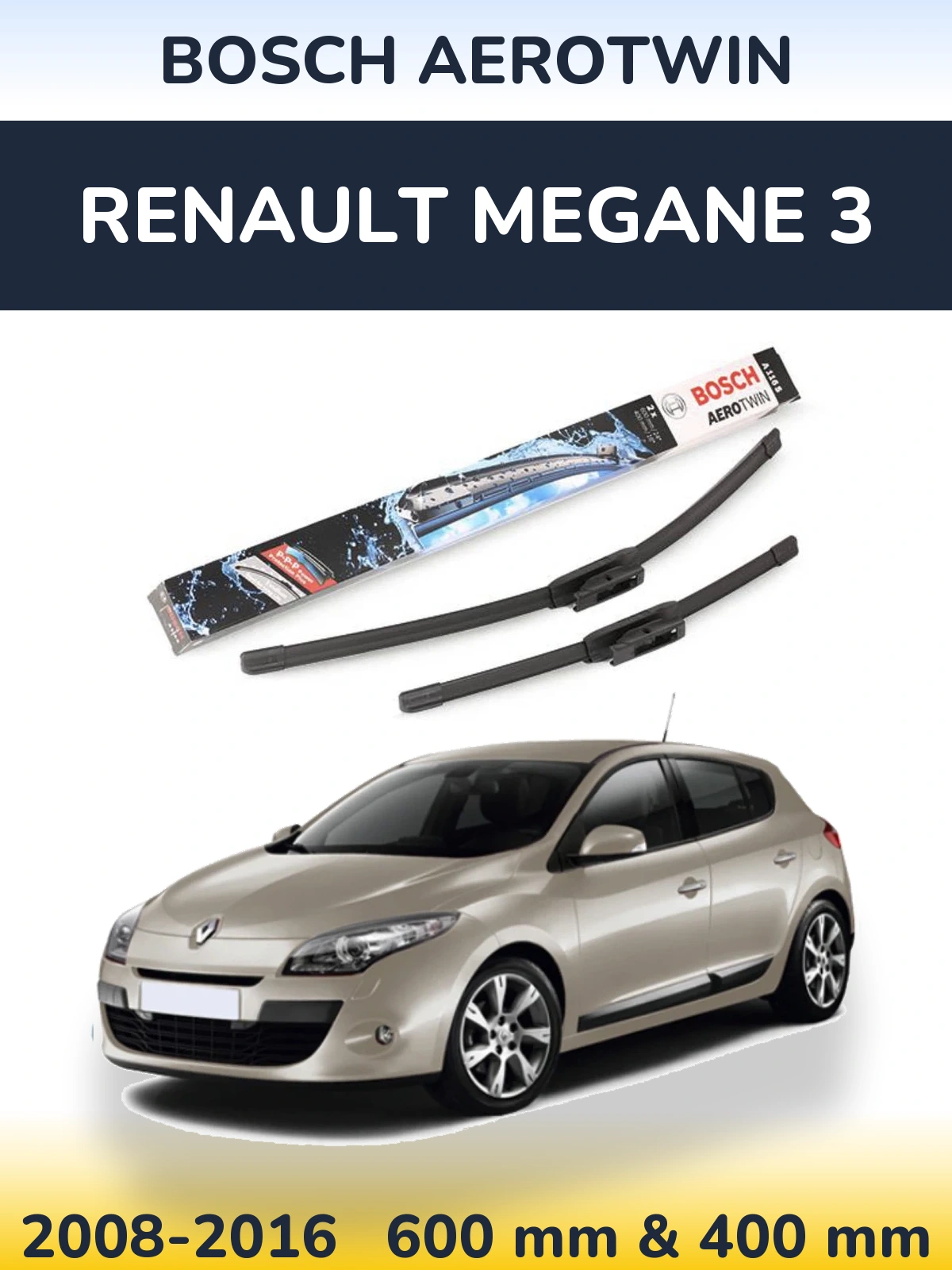 Komplet przednich wycieraczek BOSCH AeroTwin 600 & 400 mm do Renault Megane 3 2008-2016