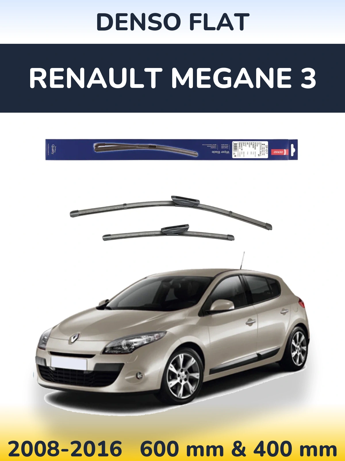 Front wiper blade set Denso Flat 600 & 400 mm for Renault Megane 3 2008-2016