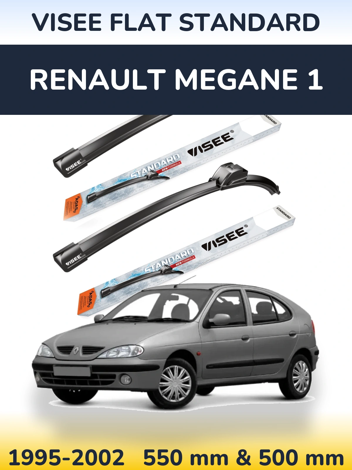 Komplet przednich wycieraczek VISEE FLAT STANDARD 550 & 500 mm do Renault Megane 1 1995-2002