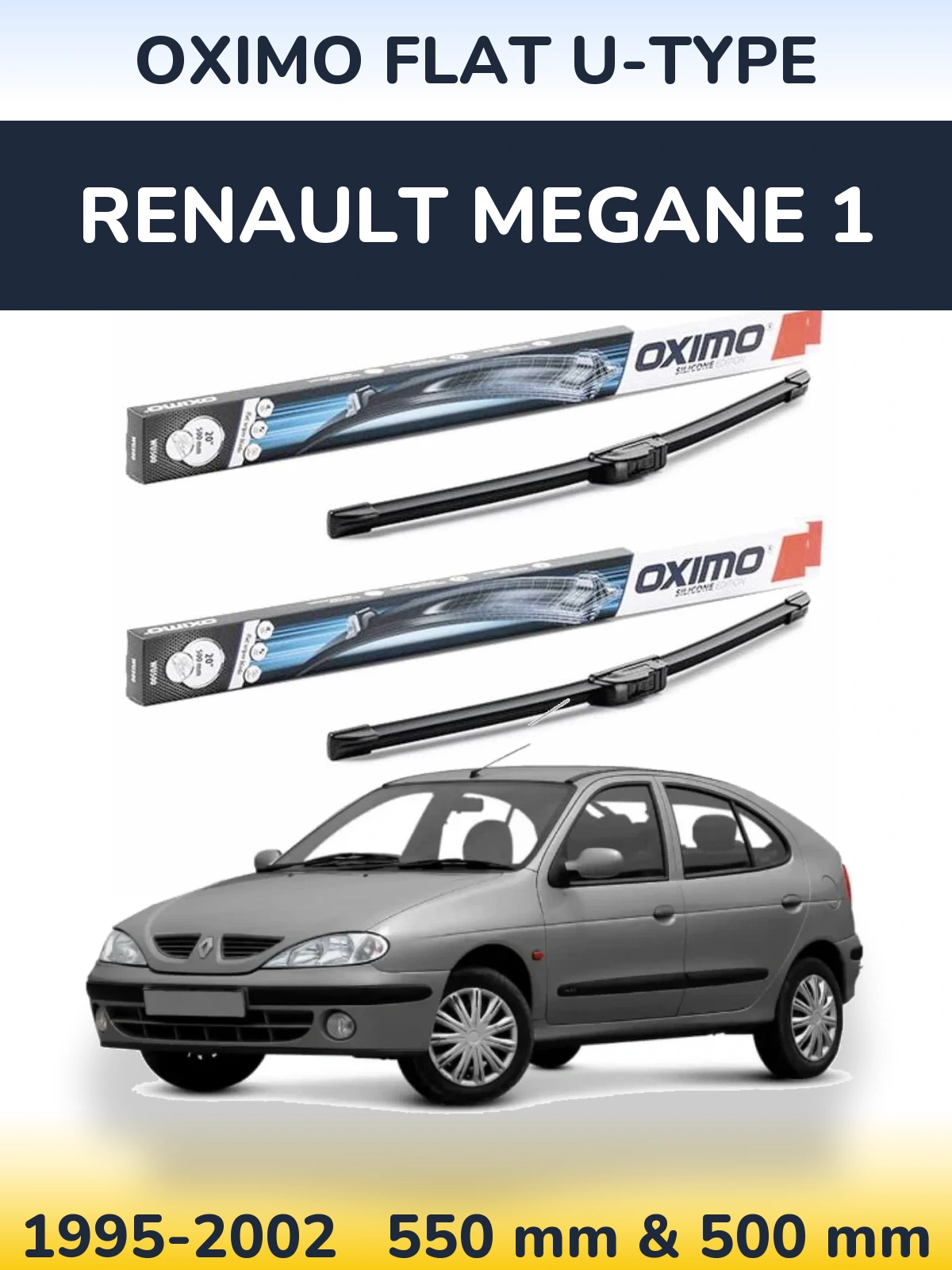 Комплект передних дворников Oximo Flat U-type 550 & 500 мм для Renault Megane 1 1995-2002