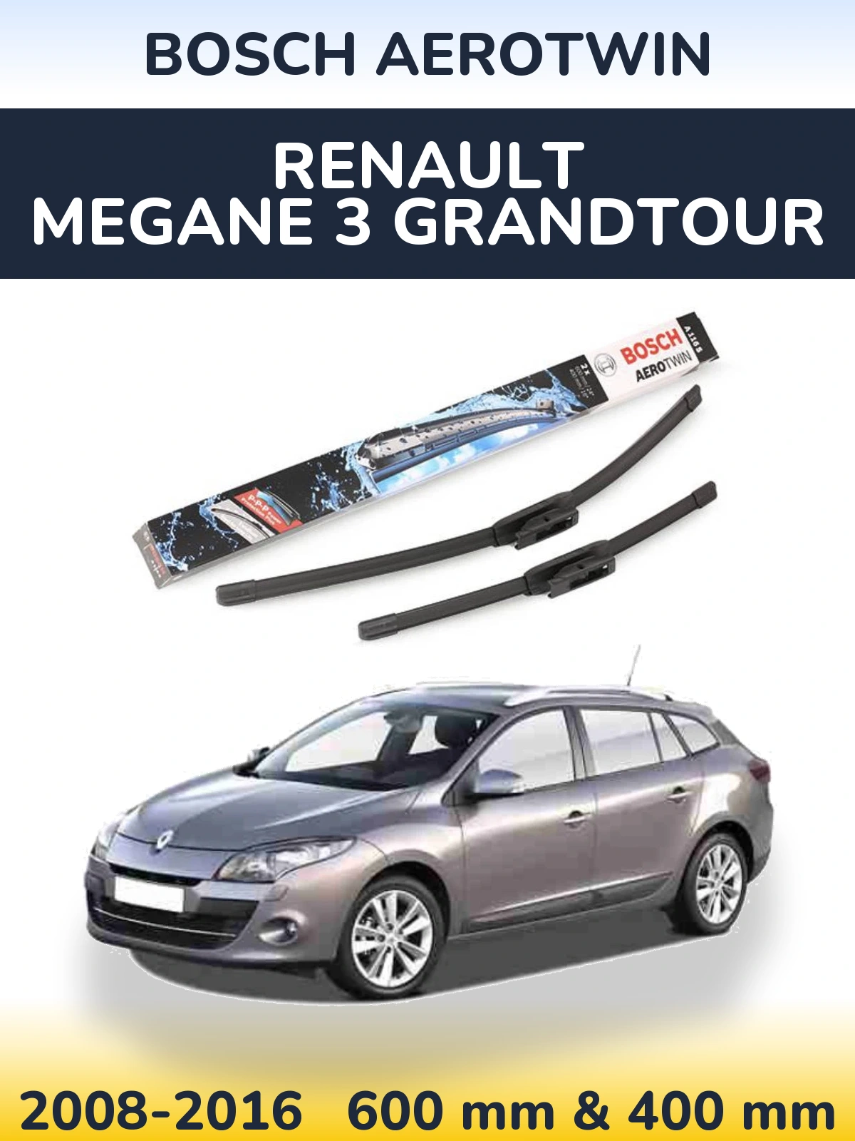Komplet przednich wycieraczek BOSCH AeroTwin 600 & 400 mm do Renault Megane 3 Grandtour 2008-2016