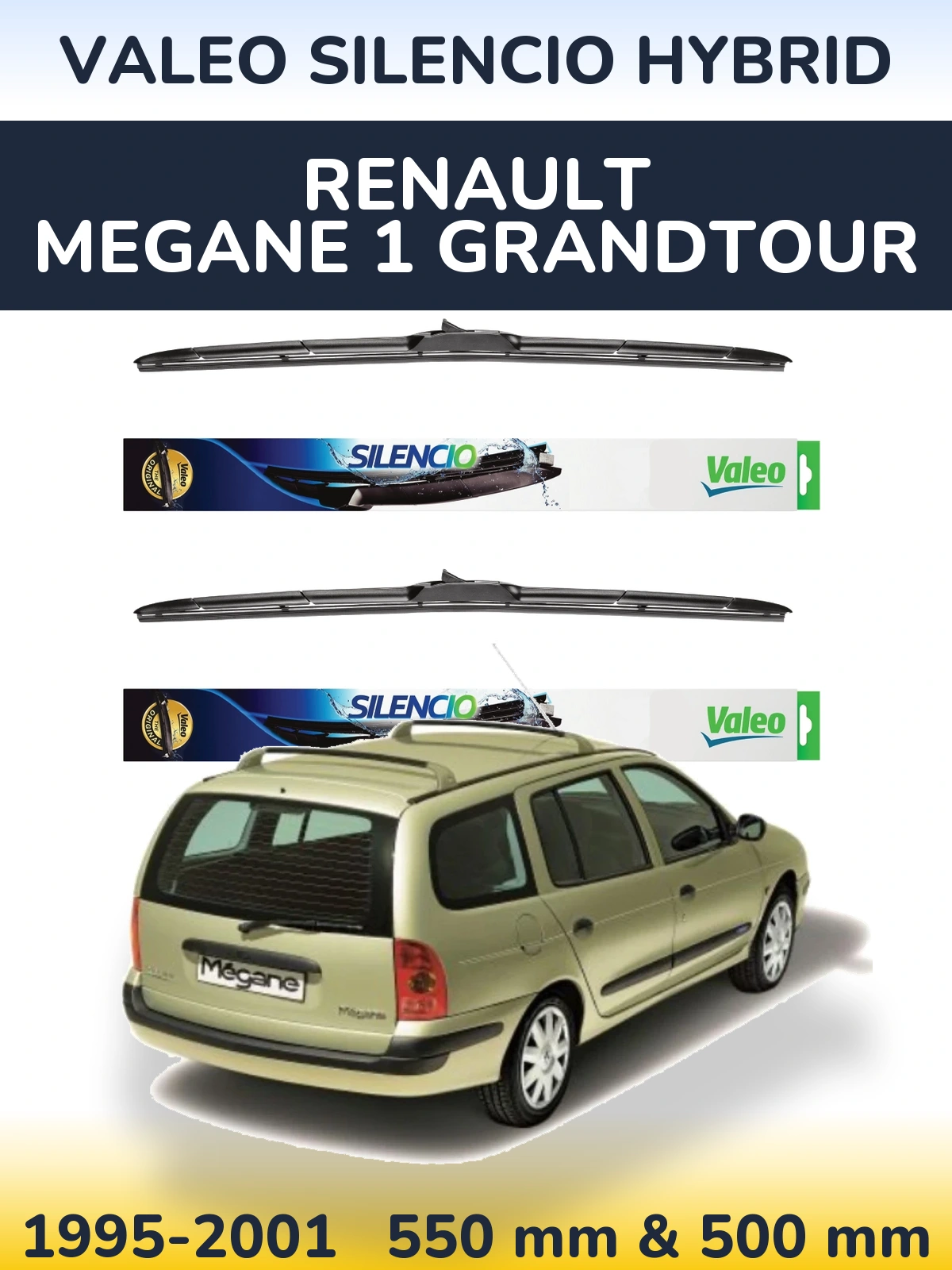 Комплект передних дворников Valeo Silencio Hybrid 550 & 500 мм для Renault Megane 1 Grandtour 1995-2001