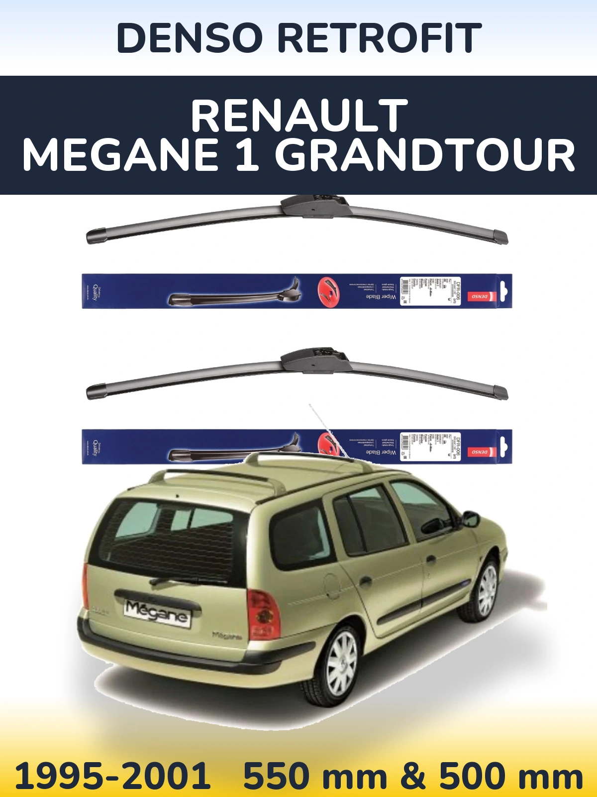 Комплект передних дворников Denso Retrofit 550 & 500 мм для Renault Megane 1 Grandtour 1995-2001