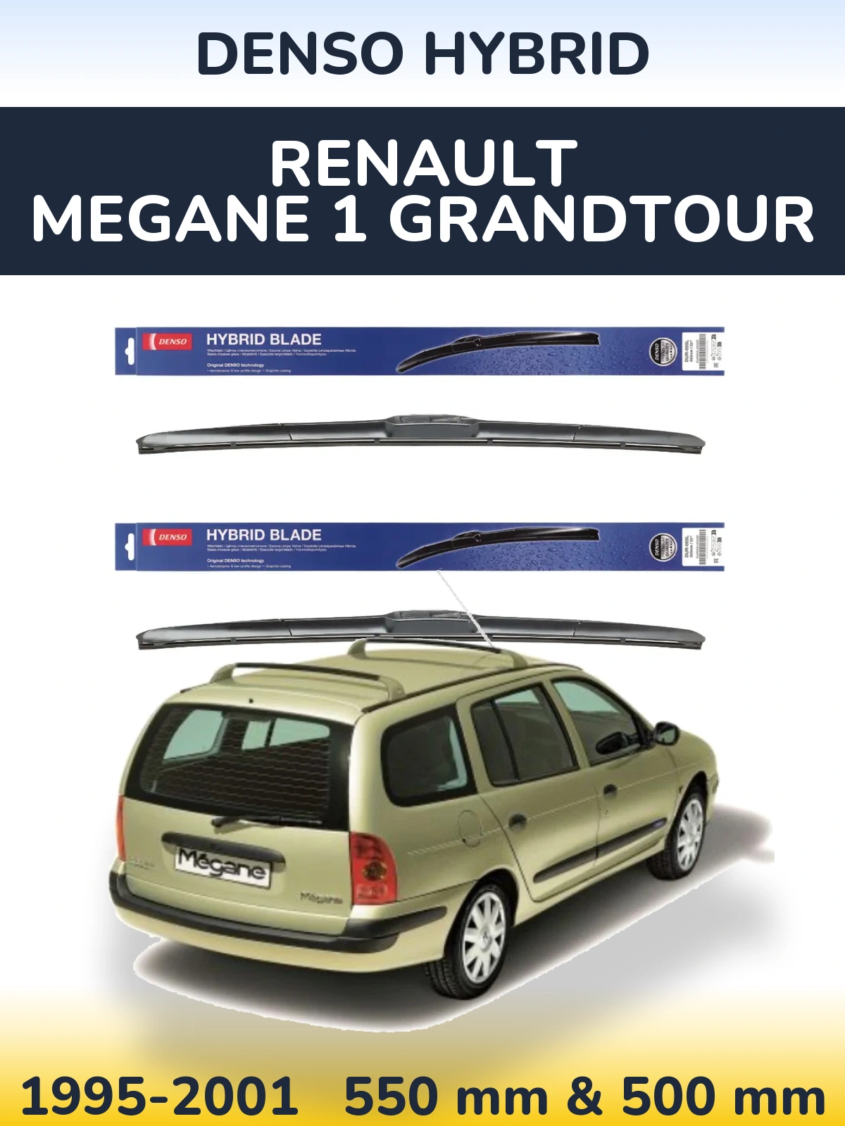 Комплект передних дворников Denso Hybrid 550 & 500 мм для Renault Megane 1 Grandtour 1995-2001