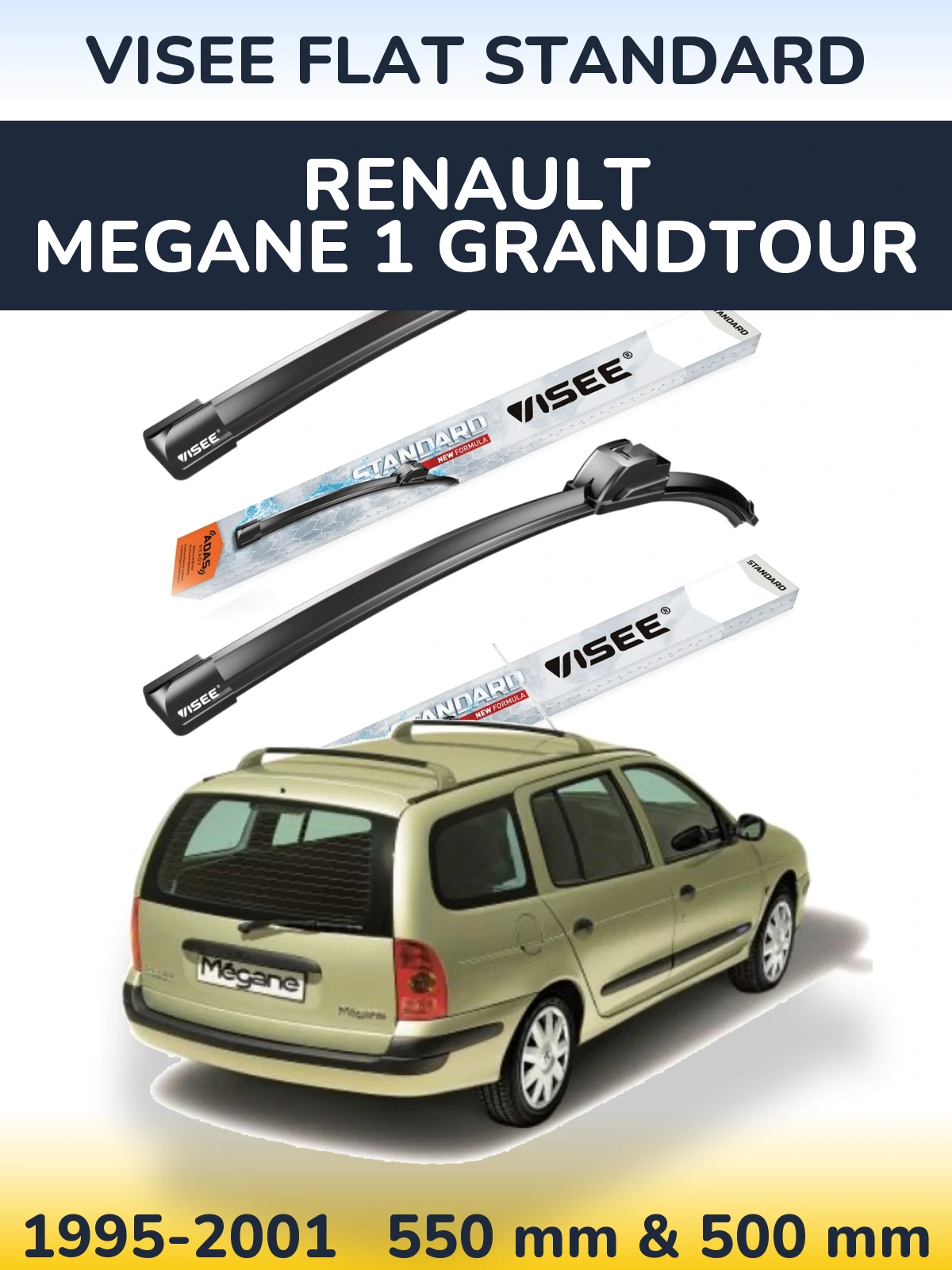 Комплект передних дворников VISEE FLAT STANDARD 550 & 500 мм для Renault Megane 1 Grandtour 1995-2001