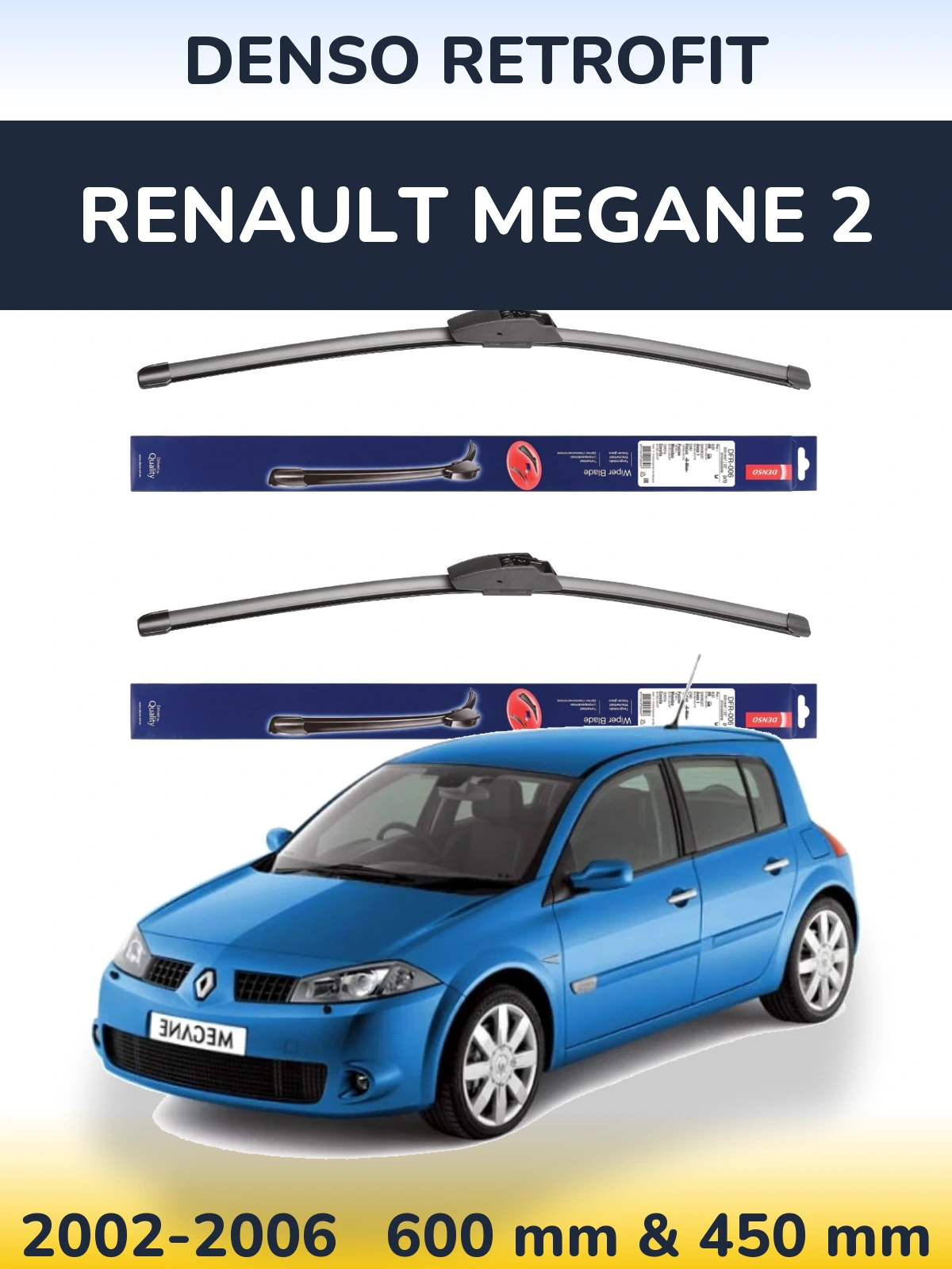 Komplet przednich wycieraczek Denso Retrofit 600 & 450 mm do Renault Megane 2 2002-2006
