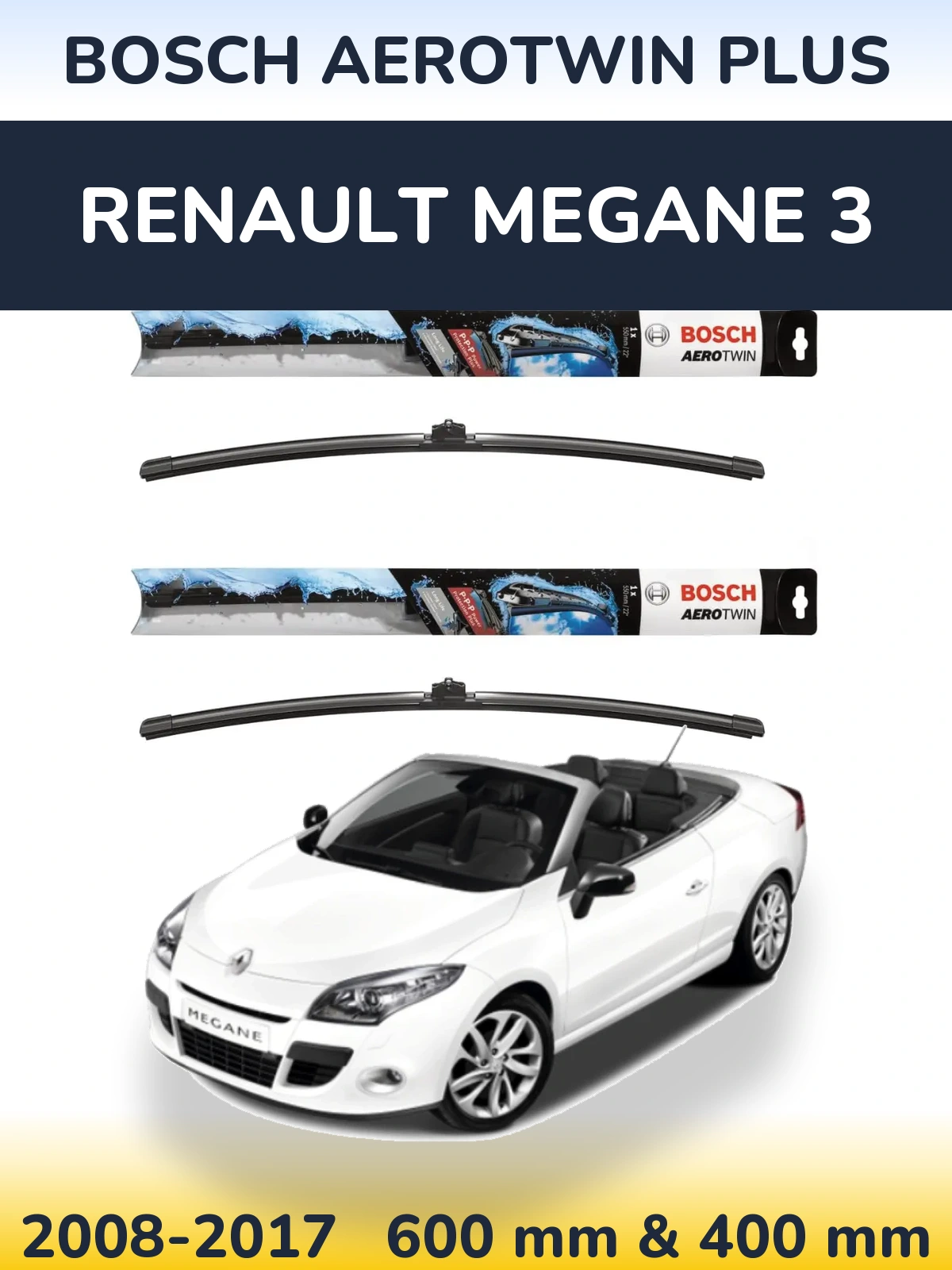 Komplet przednich wycieraczek BOSCH AeroTwin Plus 600 & 400 mm do Renault Megane 3 2008-2017