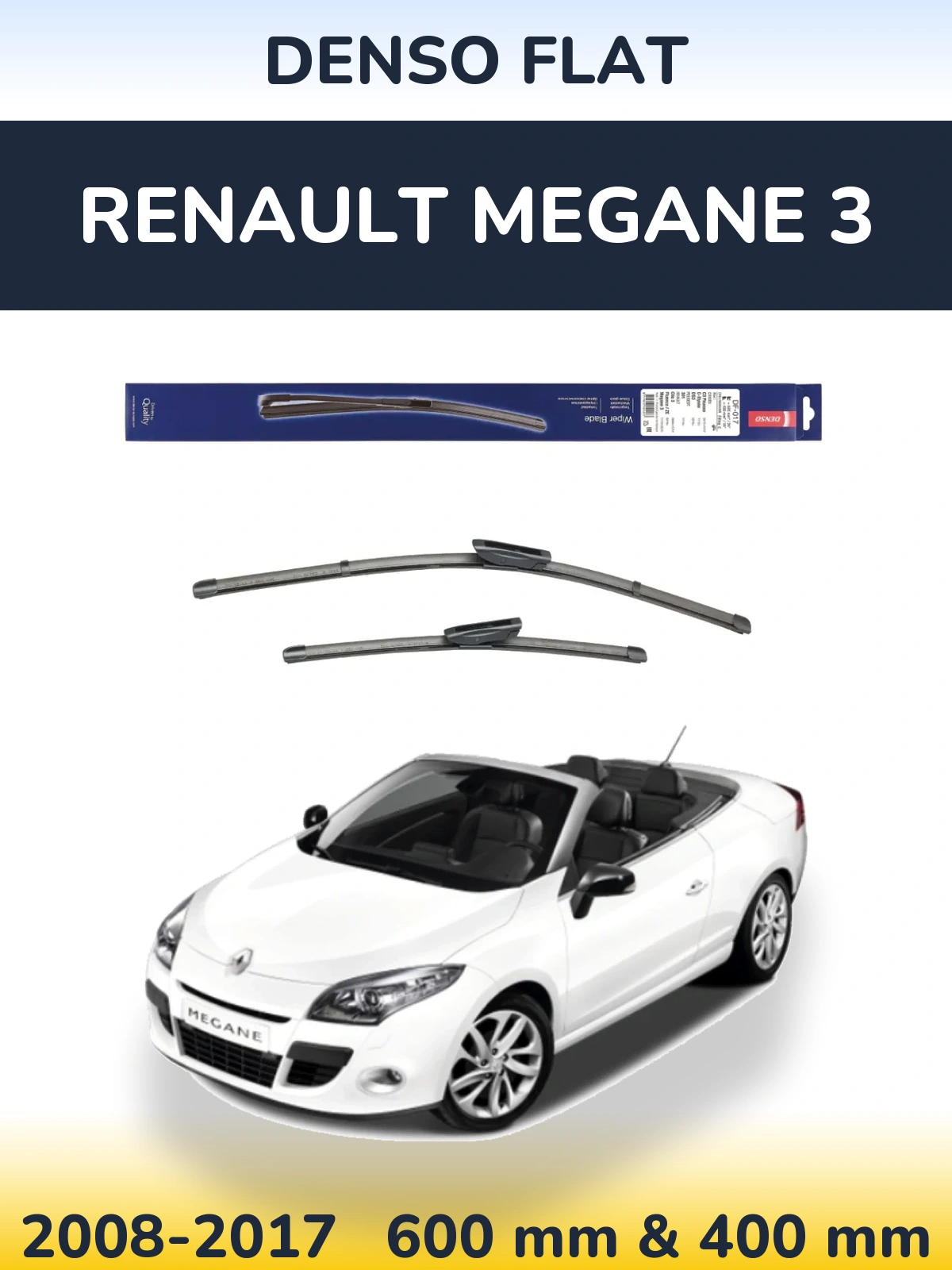 Front wiper blade set Denso Flat 600 & 400 mm for Renault Megane 3 2008-2017