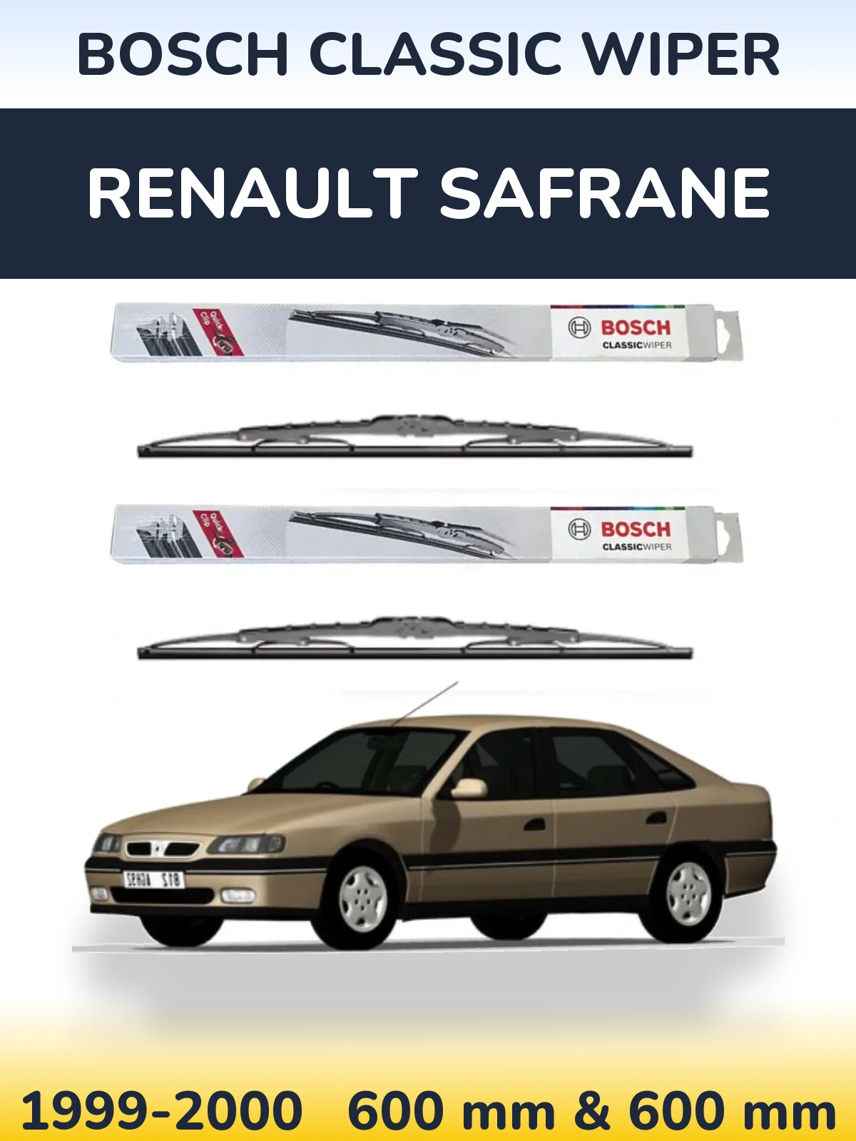 Komplet przednich wycieraczek BOSCH Classic Wiper 600 & 600 mm do Renault Safrane 1999-2000