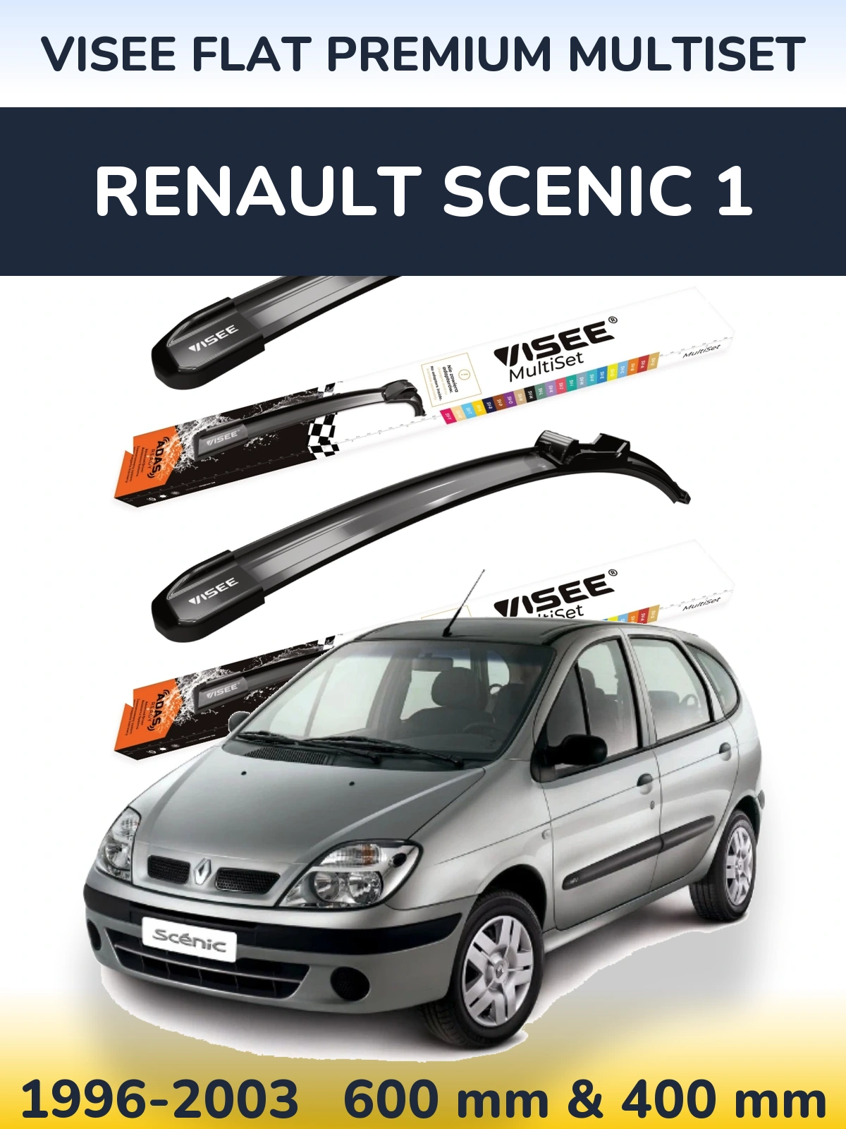 Комплект передних дворников VISEE FLAT PREMIUM MultiSet 600 & 400 мм для Renault Scenic 1 1996-2003