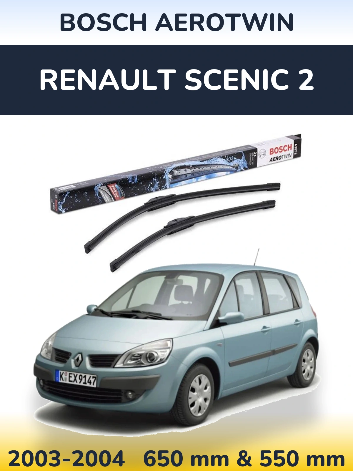 Komplet przednich wycieraczek BOSCH AeroTwin 650 & 550 mm do Renault Scenic 2 2003-2004