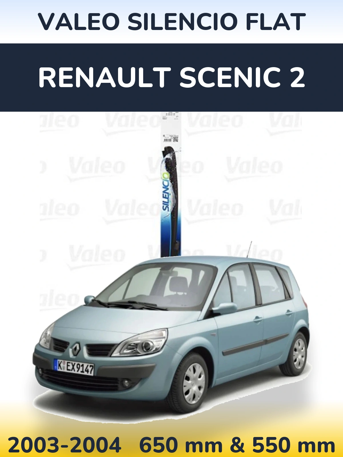 Komplet przednich wycieraczek Valeo Silencio Flat 650 & 550 mm do Renault Scenic 2 2003-2004