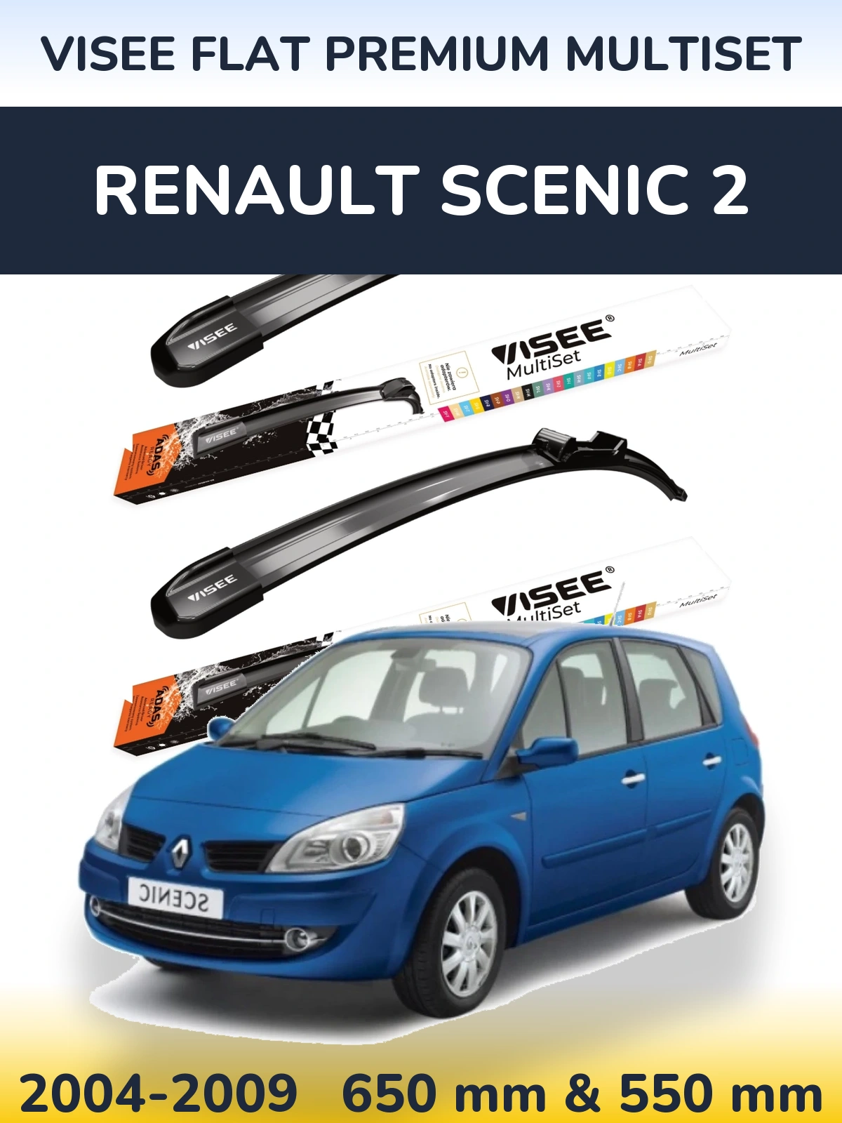 Komplet przednich wycieraczek VISEE FLAT PREMIUM MultiSet 650 & 550 mm do Renault Scenic 2 2004-2009
