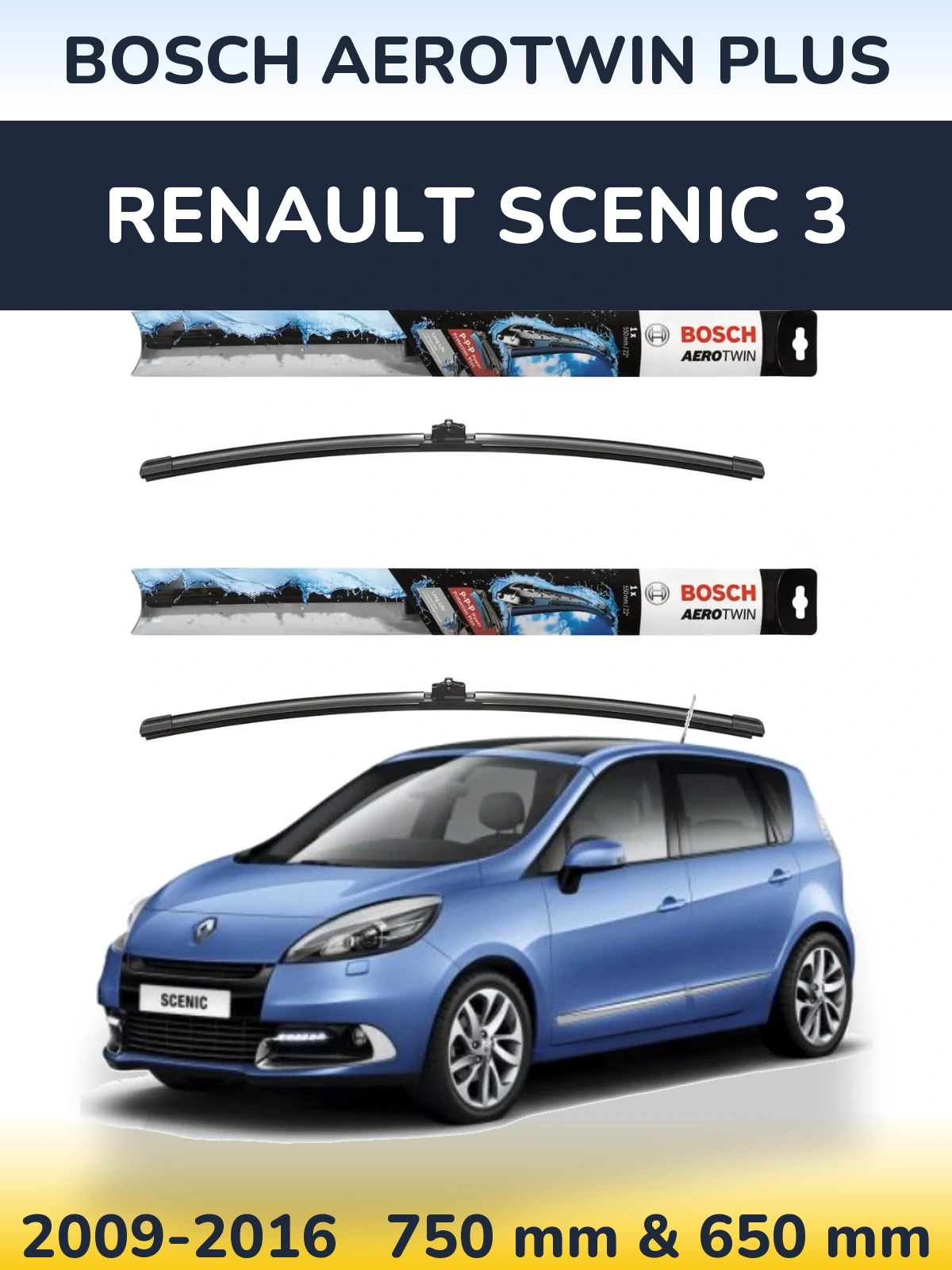 Komplet przednich wycieraczek BOSCH AeroTwin Plus 750 & 650 mm do Renault Scenic 3 2009-2016