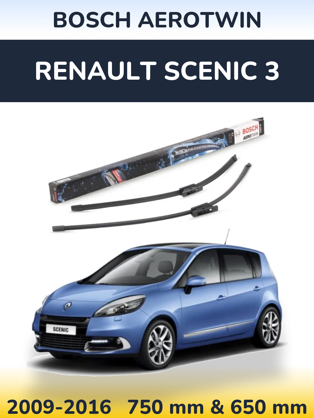 Комплект передних дворников BOSCH AeroTwin 750 & 650 мм для Renault Scenic 3 2009-2016