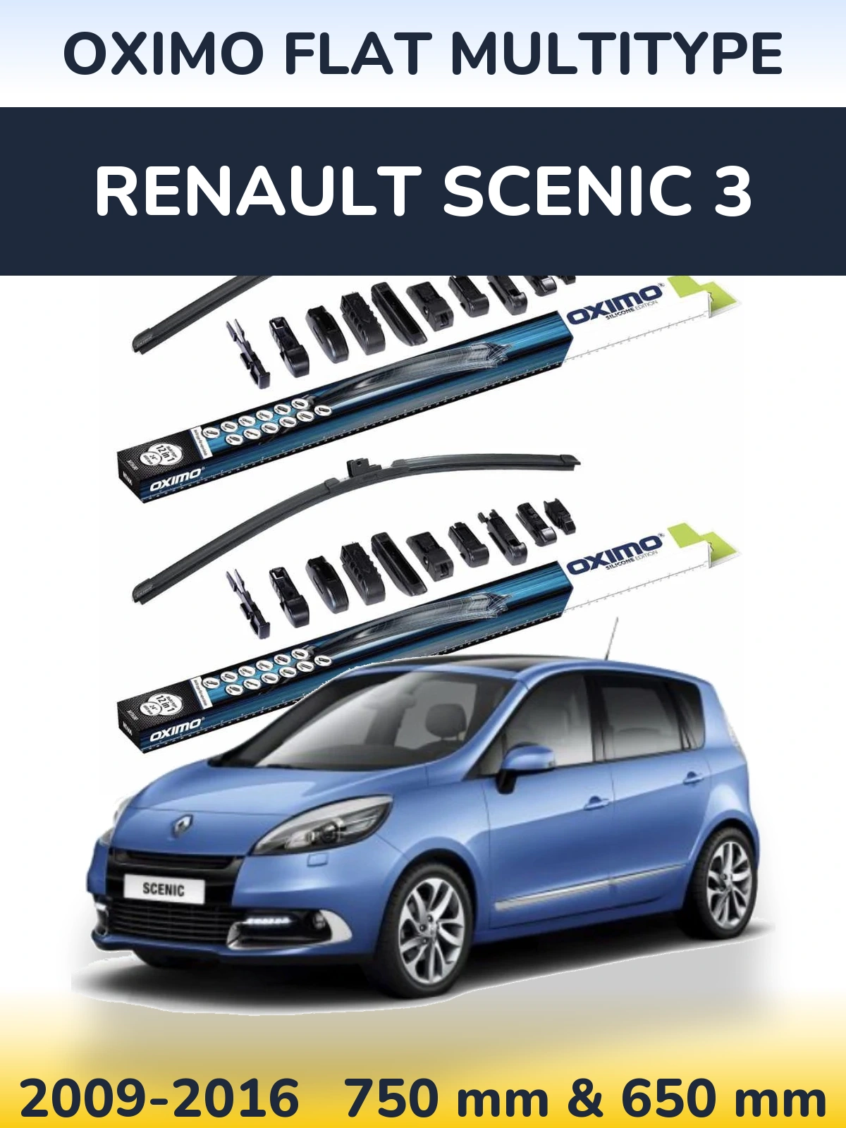 Komplet przednich wycieraczek Oximo Flat MultiType 750 & 650 mm do Renault Scenic 3 2009-2016