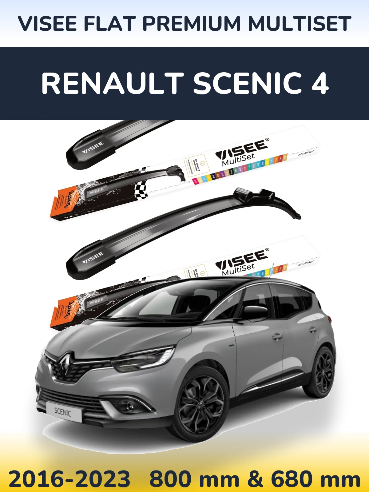 Комплект передних дворников VISEE FLAT PREMIUM MultiSet 800 & 680 мм для Renault Scenic 4 2016-2023