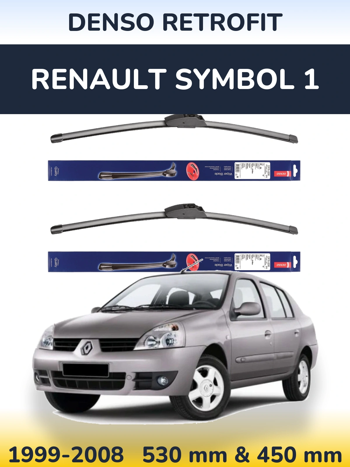 Komplet przednich wycieraczek Denso Retrofit 530 & 450 mm do Renault Symbol 1 1999-2008