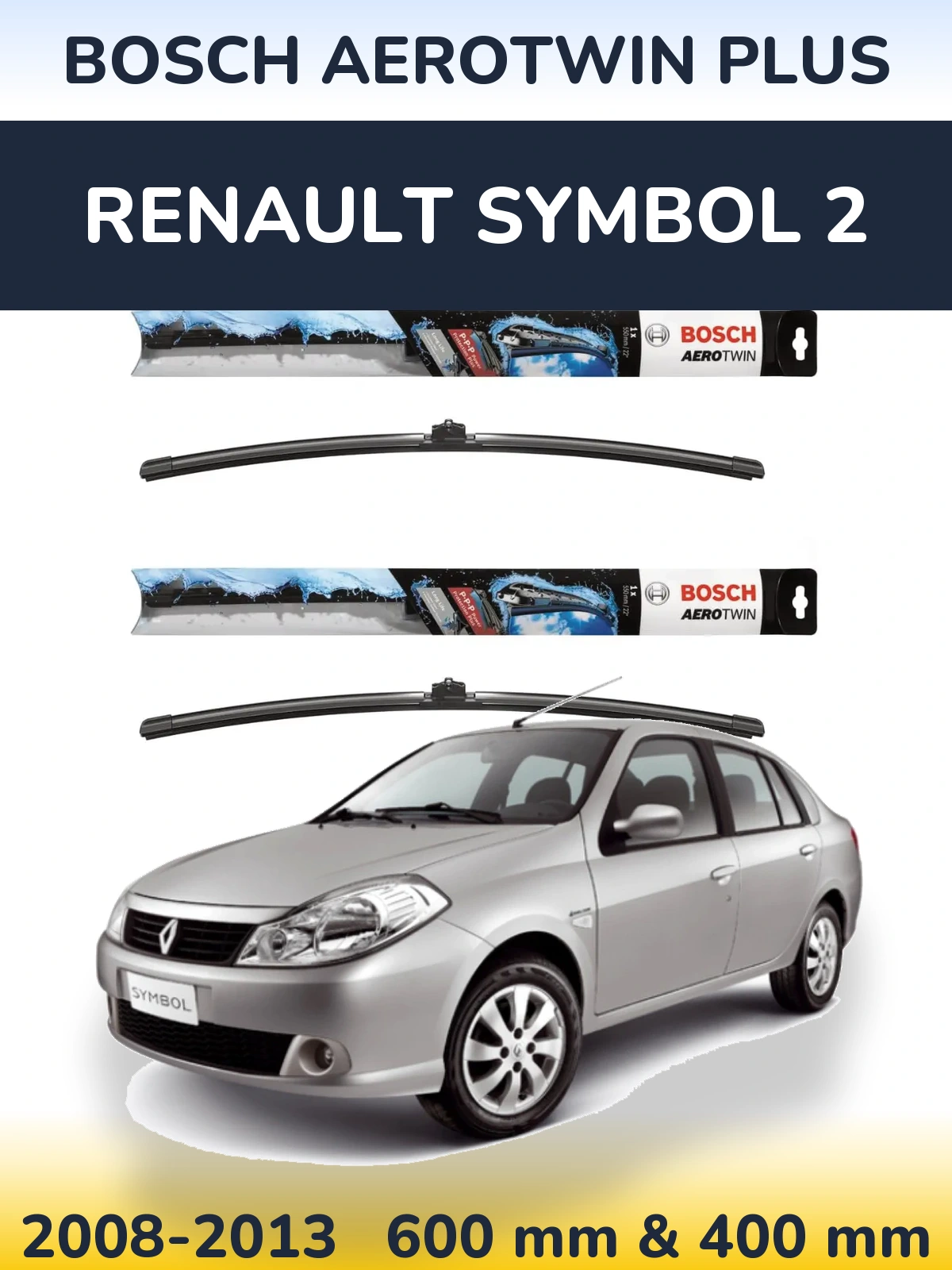 Комплект передних дворников BOSCH AeroTwin Plus 600 & 400 мм для Renault Symbol 2 2008-2013