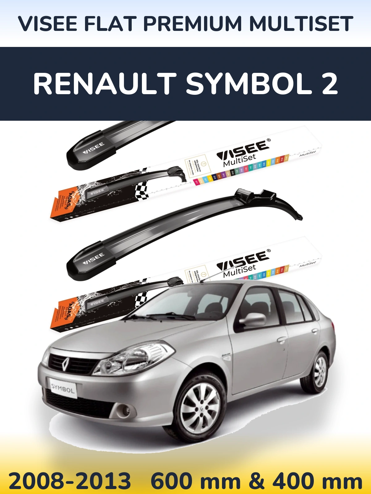 Комплект передних дворников VISEE FLAT PREMIUM MultiSet 600 & 400 мм для Renault Symbol 2 2008-2013