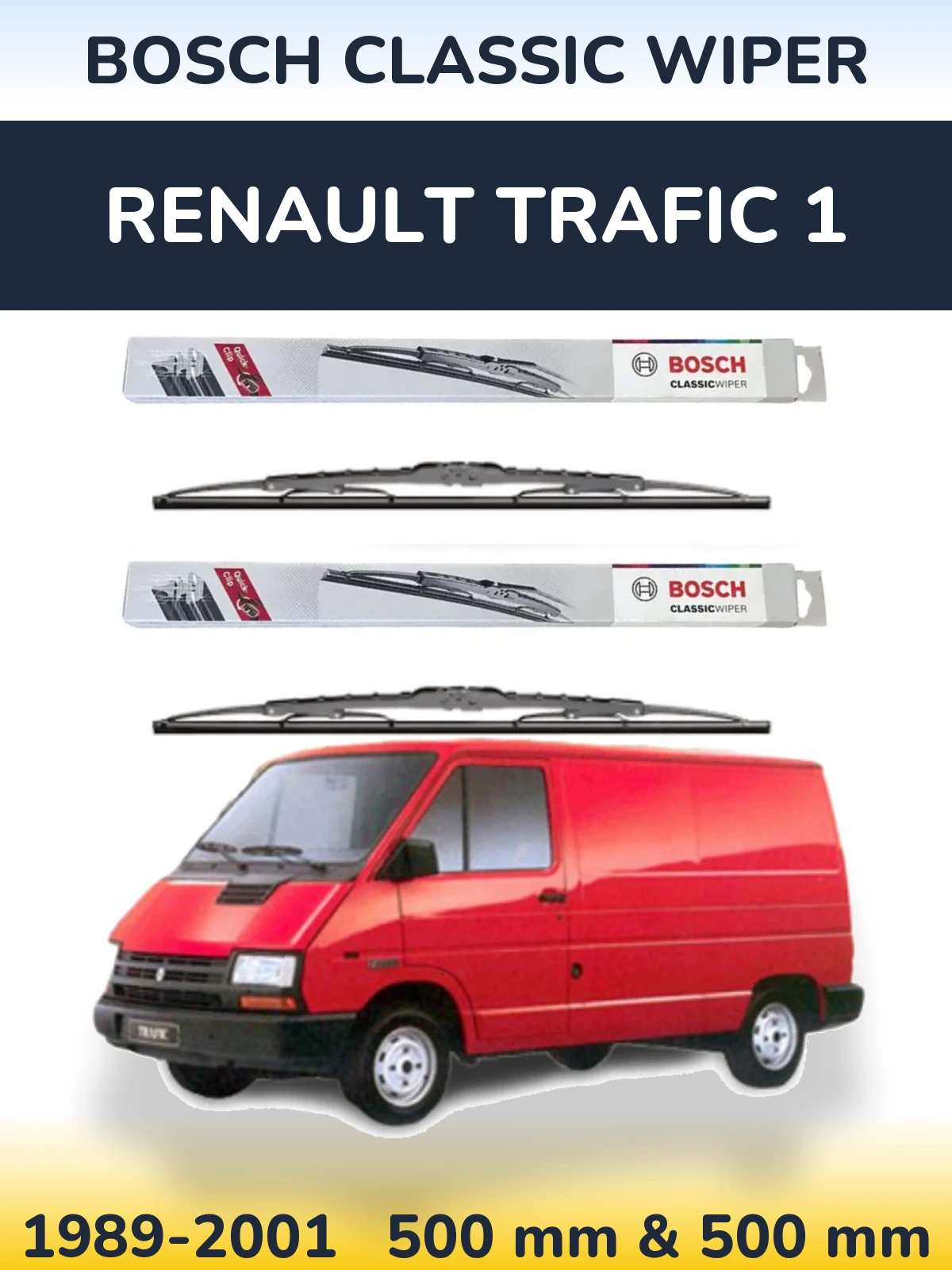 Komplet przednich wycieraczek BOSCH Classic Wiper 500 & 500 mm do Renault Trafic 1 1989-2001