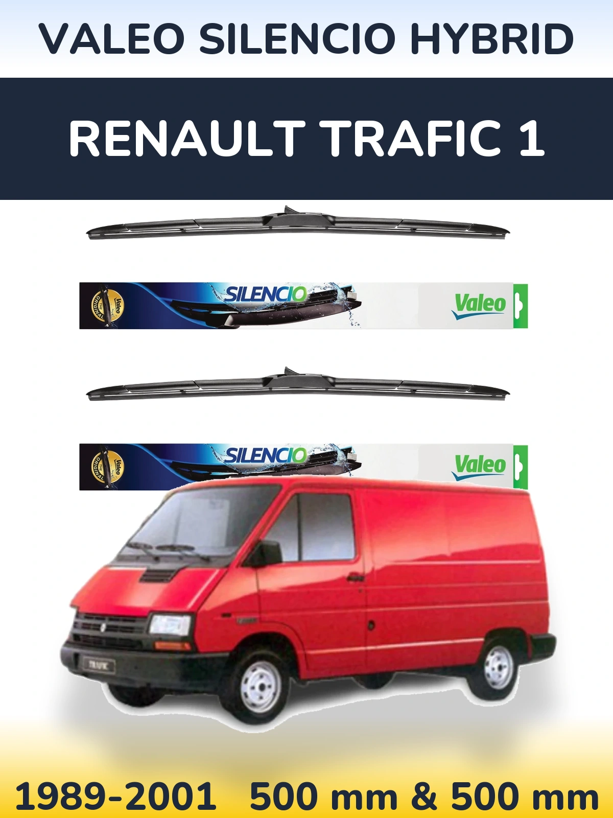 Komplet przednich wycieraczek Valeo Silencio Hybrid 500 & 500 mm do Renault Trafic 1 1989-2001