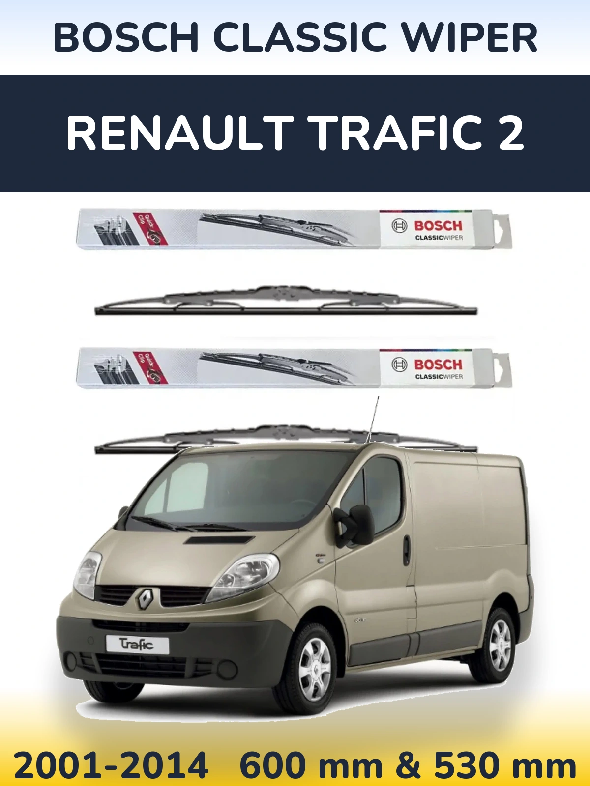 Komplet przednich wycieraczek BOSCH Classic Wiper 600 & 530 mm do Renault Trafic 2 2001-2014