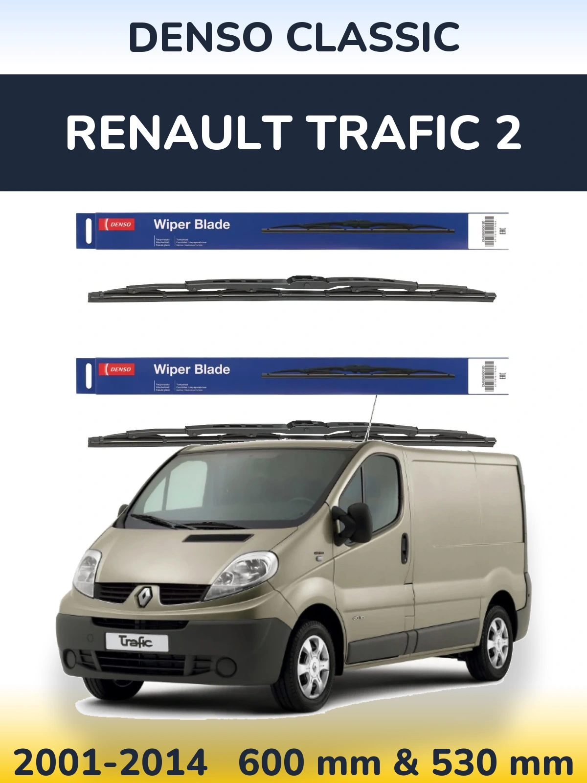 Front wiper blade set Denso Classic 600 & 530 mm for Renault Trafic 2 2001-2014