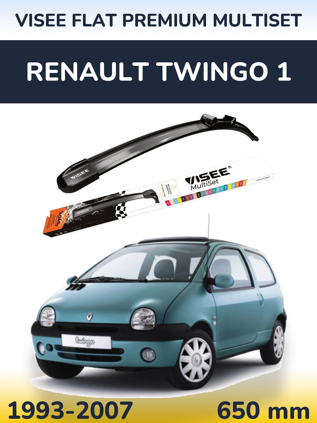 Передний дворник VISEE FLAT PREMIUM MultiSet 650 мм для Renault Twingo 1 1993-2007