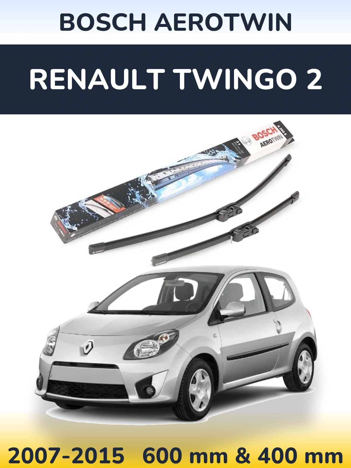 Komplet przednich wycieraczek BOSCH AeroTwin 600 & 400 mm do Renault Twingo 2 2007-2015
