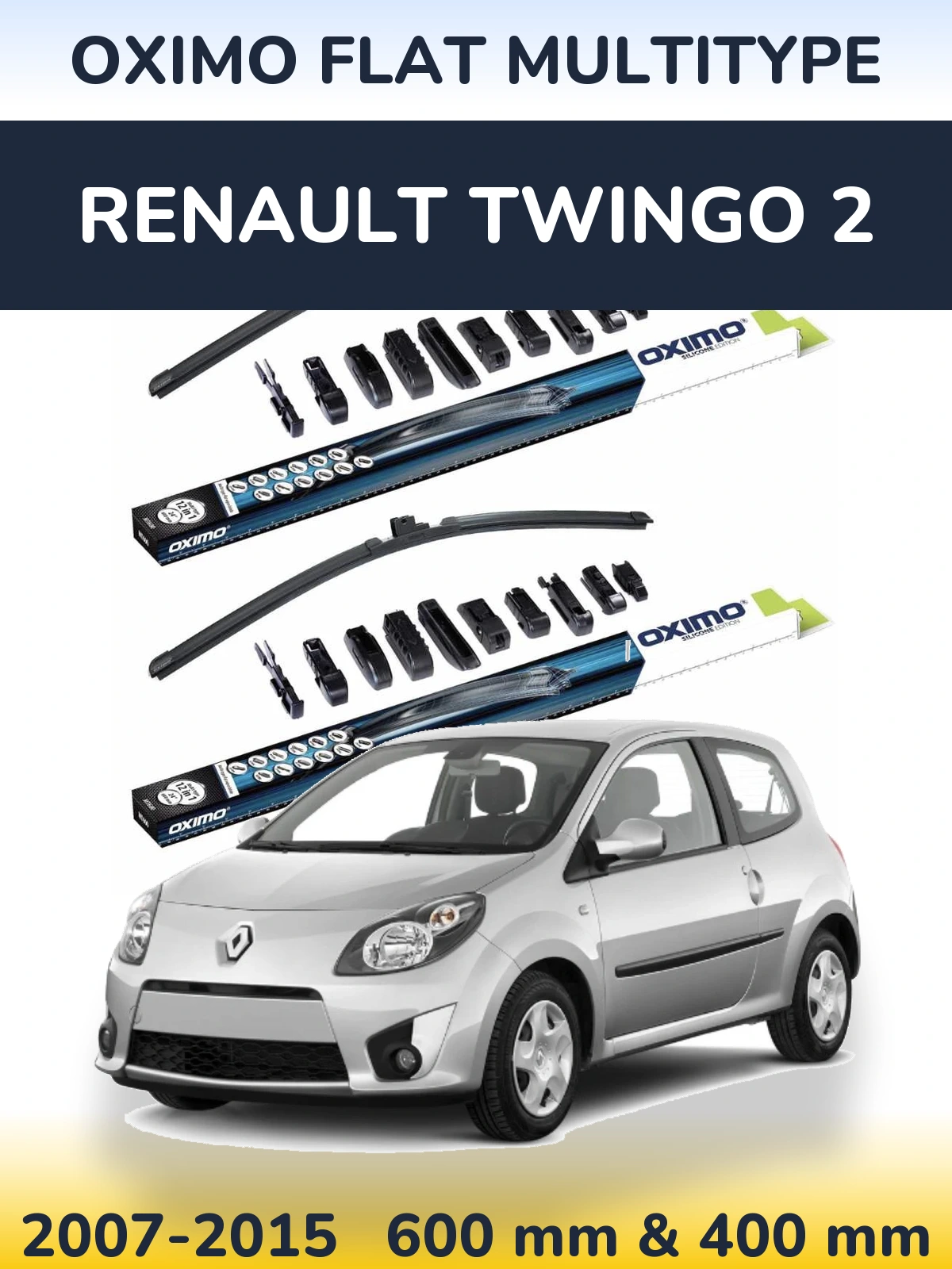 Front wiper blade set Oximo Flat MultiTypee 600 & 400 mm for Renault Twingo 2 2007-2015