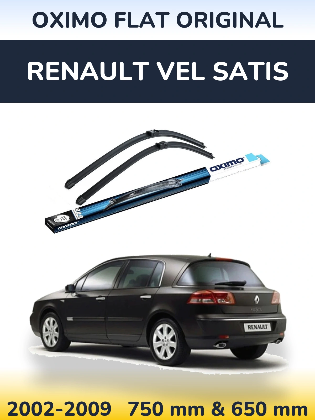 Комплект передних дворников Oximo Flat Original 750 & 650 мм для Renault Vel Satis 2002-2009