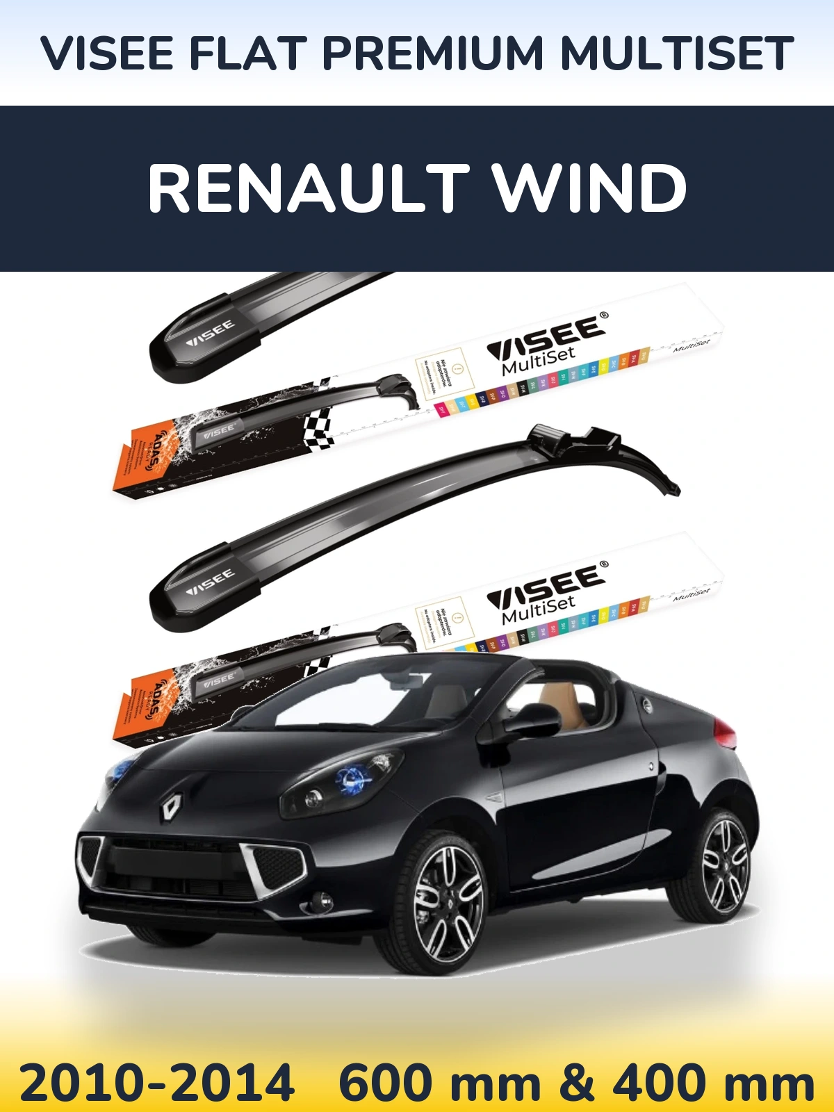 Комплект передних дворников VISEE FLAT PREMIUM MultiSet 600 & 400 мм для Renault Wind 2010-2014