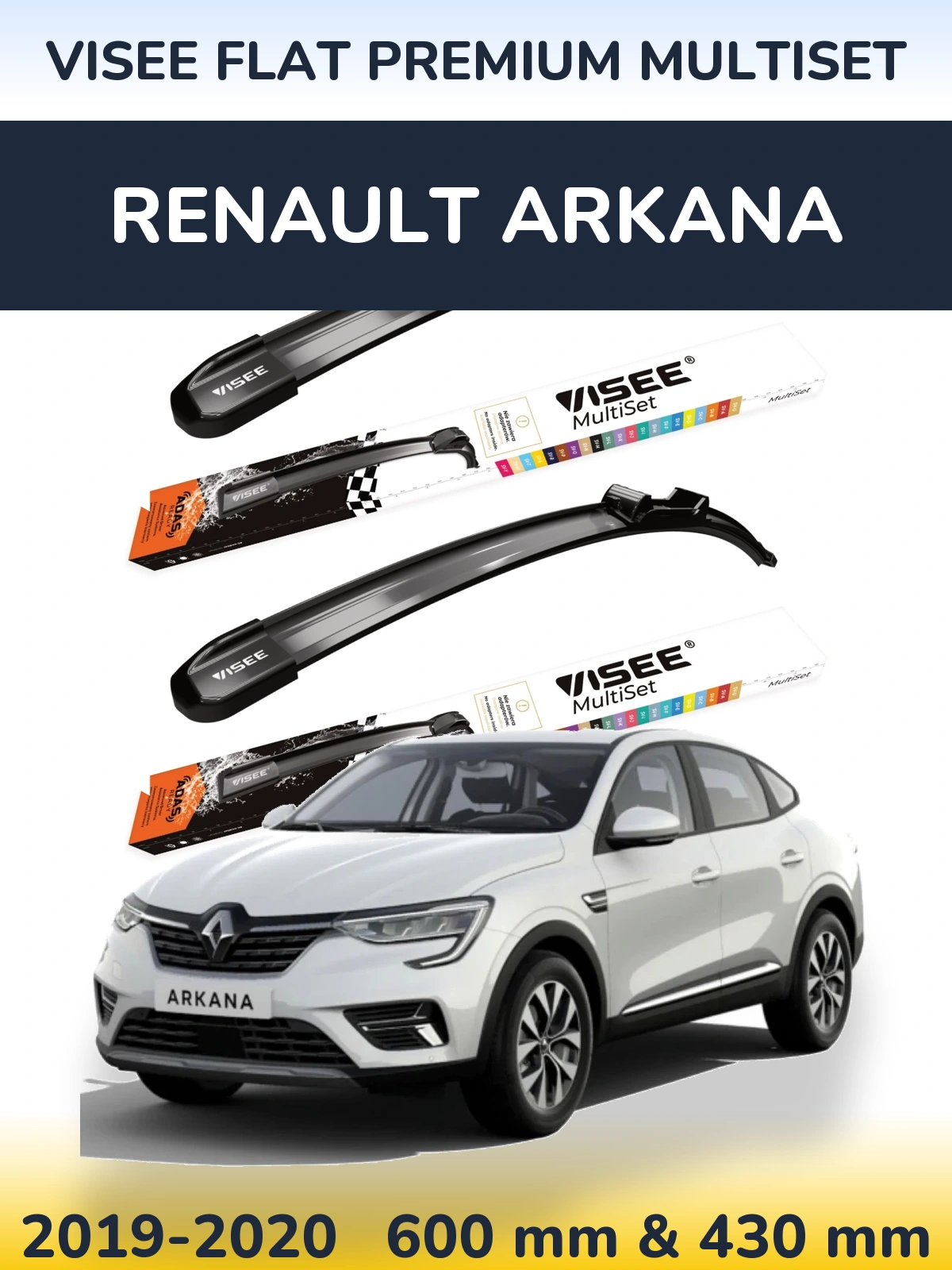 Komplet przednich wycieraczek VISEE FLAT PREMIUM MultiSet 600 & 430 mm do Renault Arkana 2019-2020