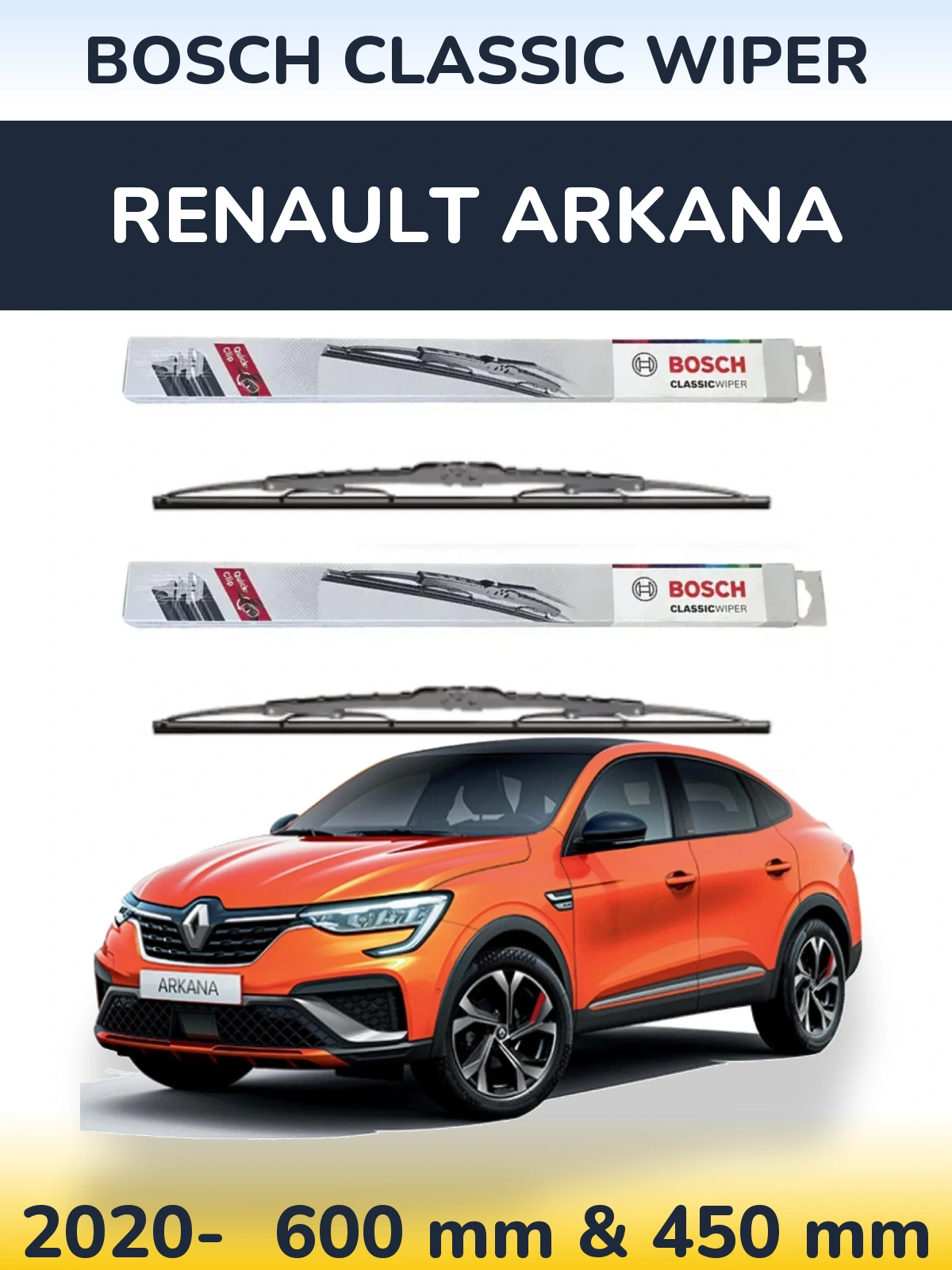 Komplet przednich wycieraczek BOSCH Classic Wiper 600 & 450 mm do Renault Arkana 2020-2026