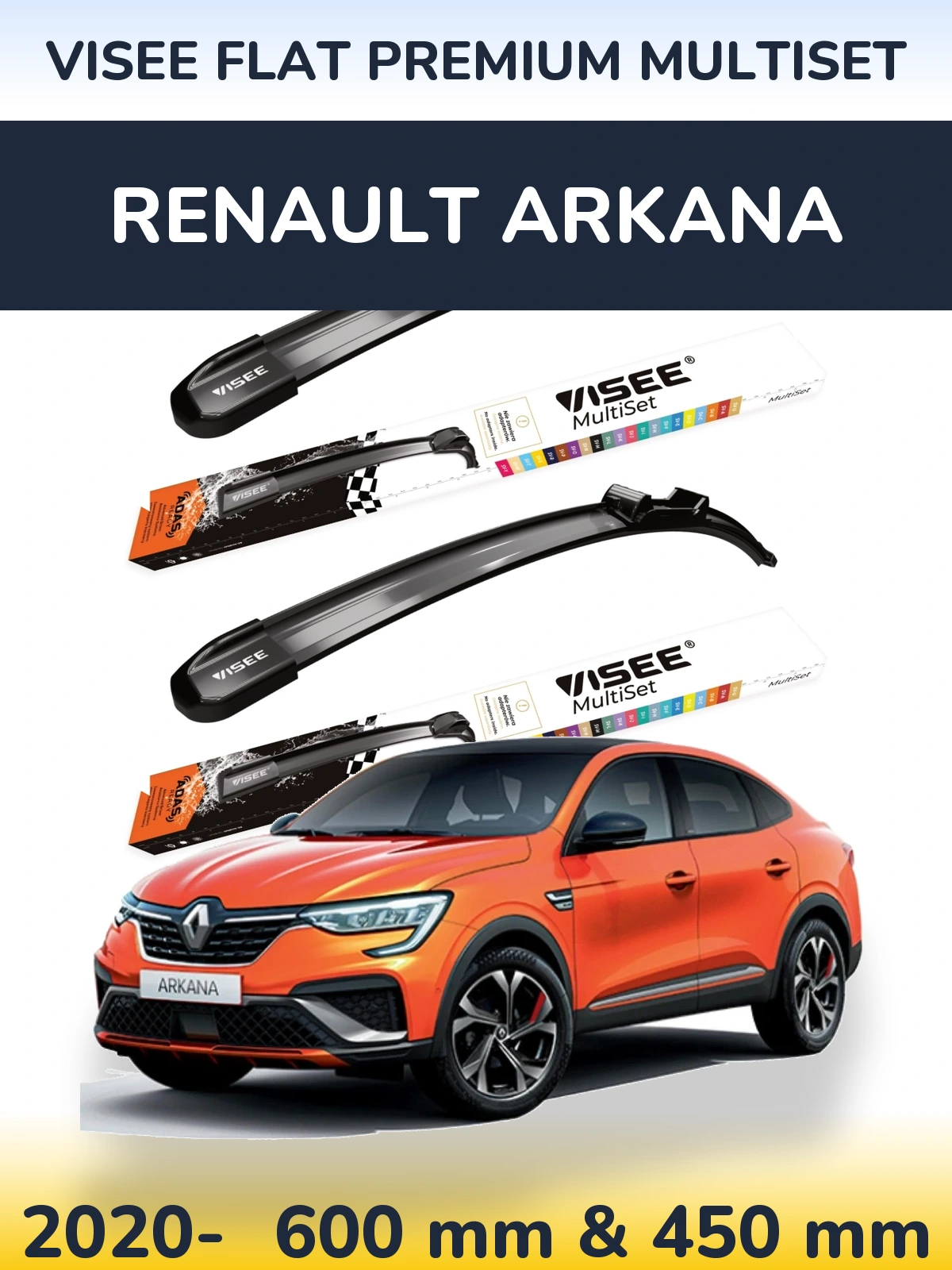 Komplet przednich wycieraczek VISEE FLAT PREMIUM MultiSet 600 & 450 mm do Renault Arkana 2020-2026
