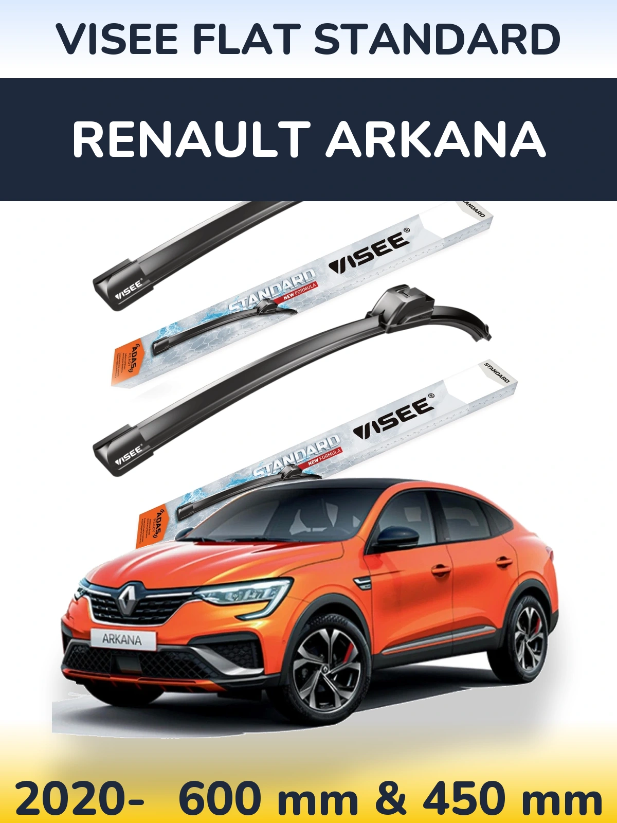 Komplet przednich wycieraczek VISEE FLAT STANDARD 600 & 450 mm do Renault Arkana 2020-2026
