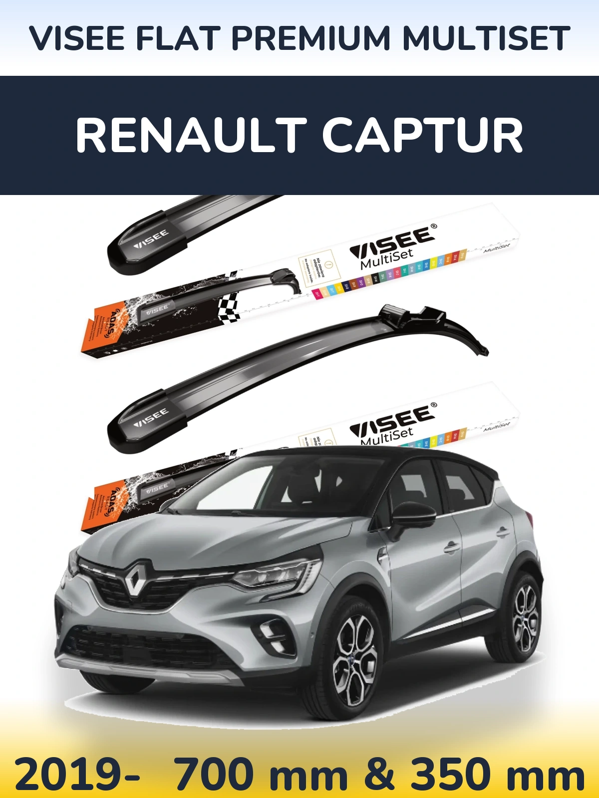 Front wiper blade set VISEE FLAT PREMIUM MultiSet 700 & 350 mm for Renault Captur 2019-2026
