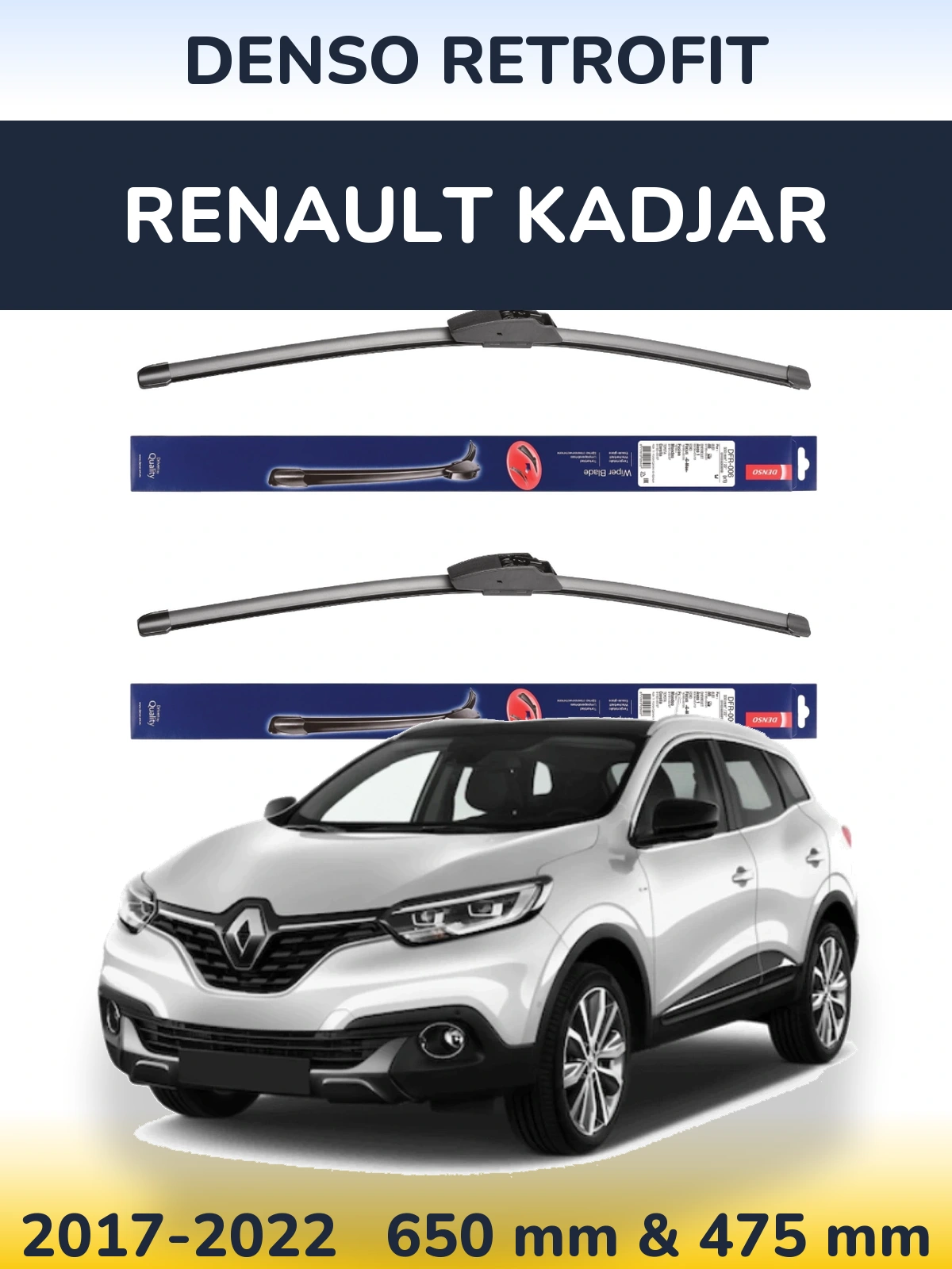 Komplet przednich wycieraczek Denso Retrofit 650 & 475 mm do Renault Kadjar 2017-2022