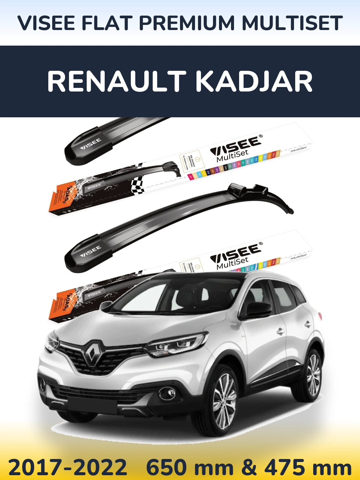 Komplet przednich wycieraczek VISEE FLAT PREMIUM MultiSet 650 & 475 mm do Renault Kadjar 2017-2022