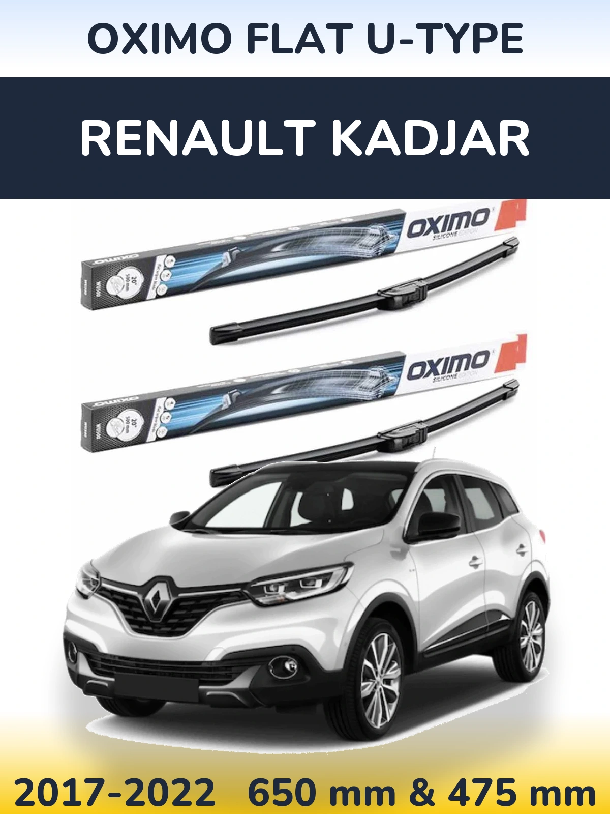 Komplet przednich wycieraczek Oximo Flat U-type 650 & 475 mm do Renault Kadjar 2017-2022