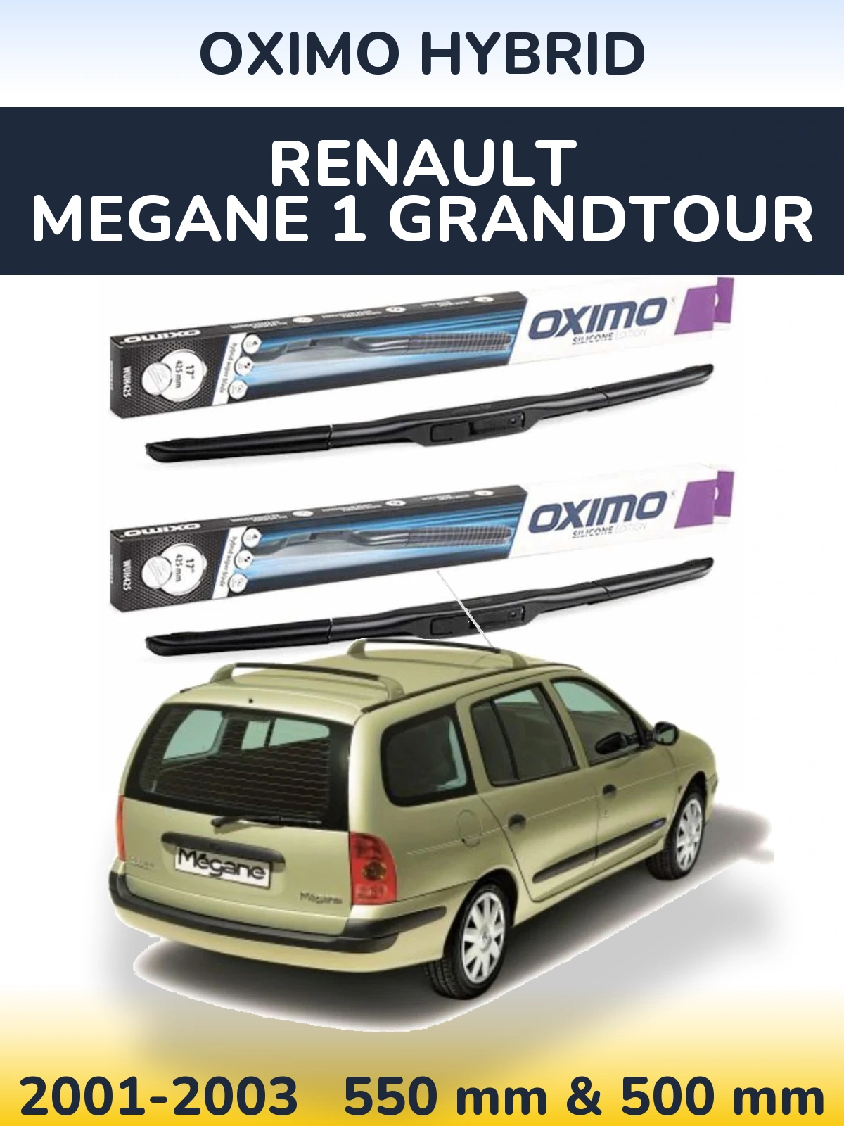 Komplet przednich wycieraczek Oximo Hybrid 550 & 500 mm do Renault Megane 1 Grandtour 2001-2003