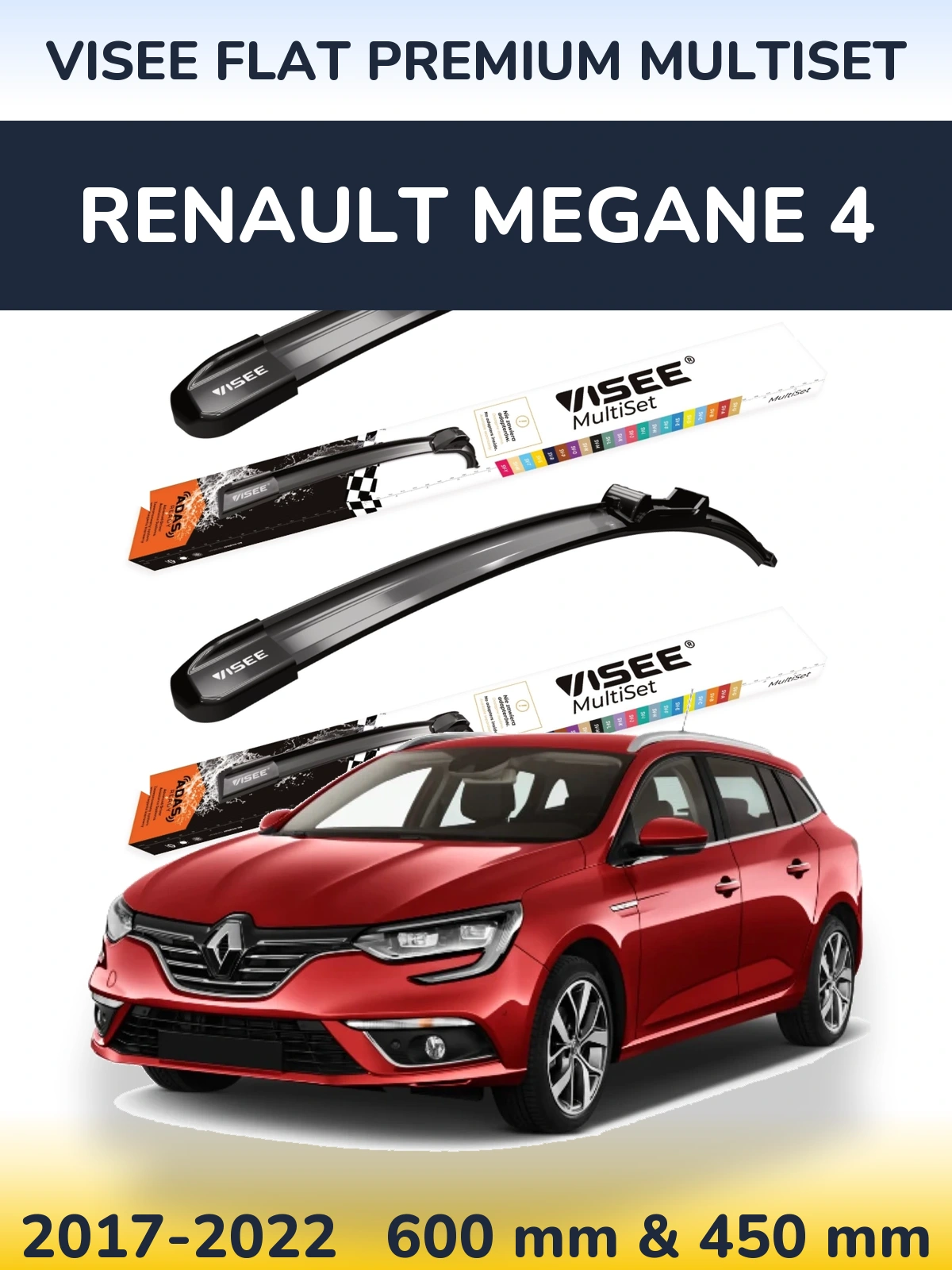 Komplet przednich wycieraczek VISEE FLAT PREMIUM MultiSet 600 & 450 mm do Renault Megane 4 2017-2022
