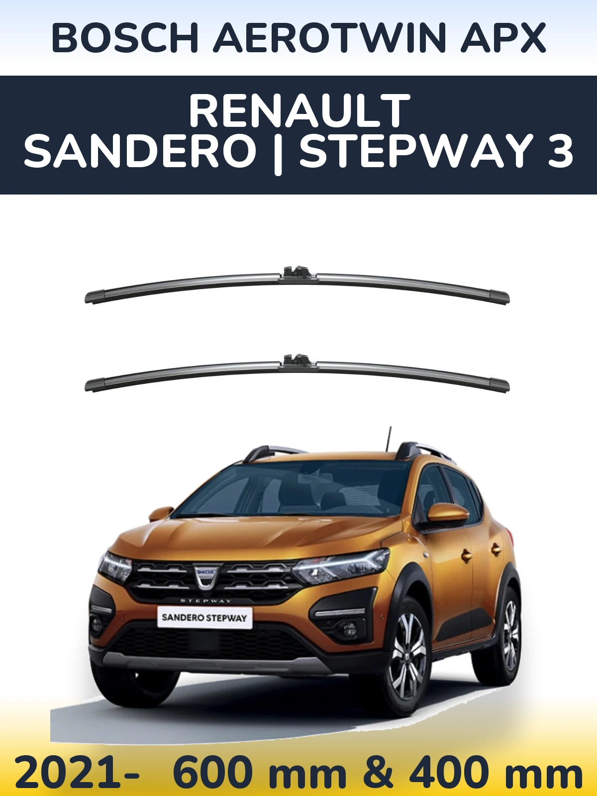 Komplet przednich wycieraczek BOSCH AeroTwin APX 600 & 400 mm do Renault Sandero | Stepway 3 2021-2026